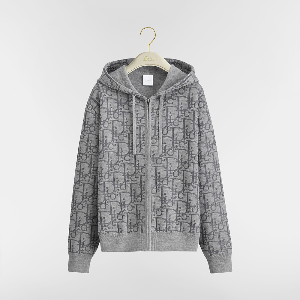 Dior blue Clothing DIOR Hooded Zipped Cardigan Navy Blue Dior Oblique Wool-Blend Jacquard #394119 View 2 | Nigo Office