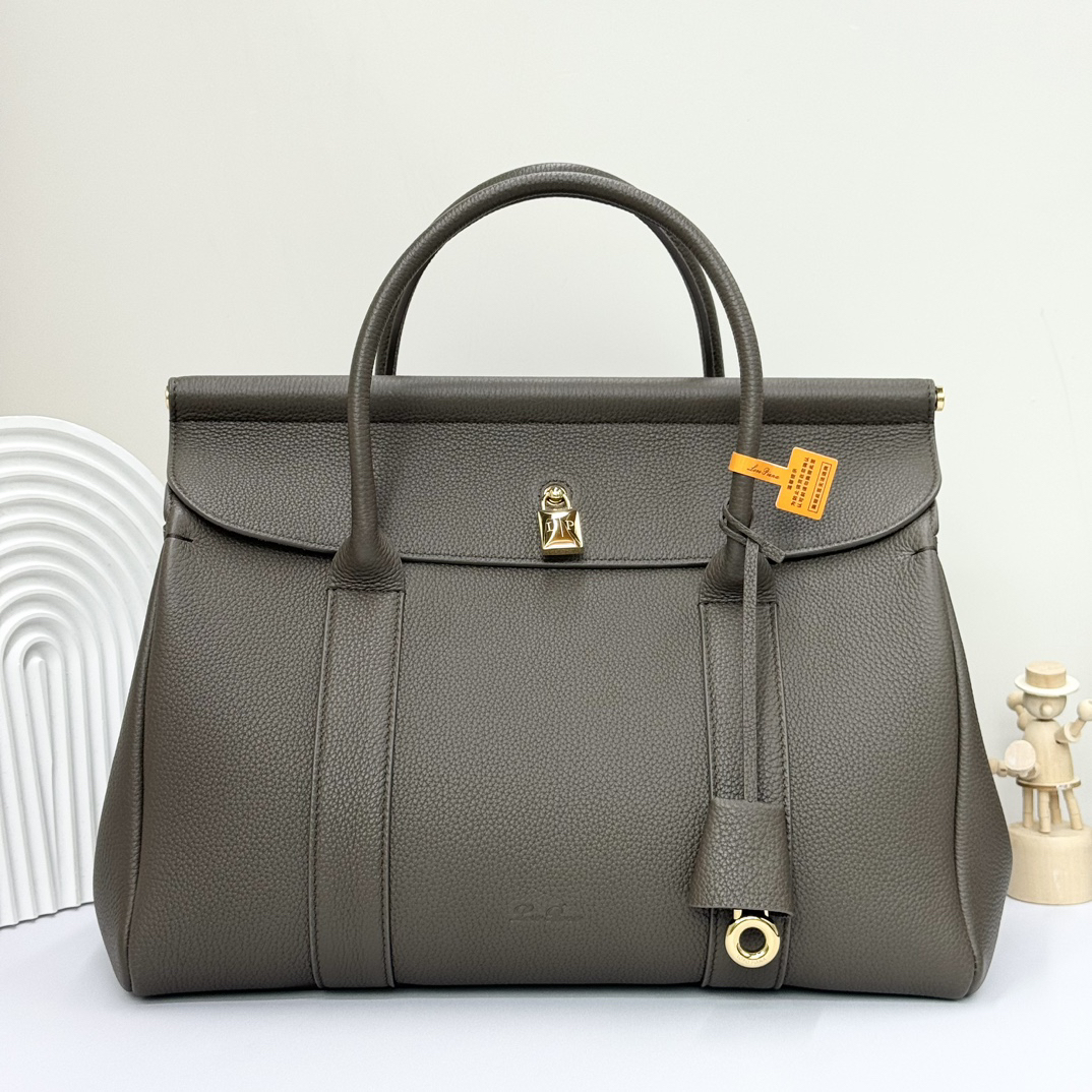 [TOP] Loro Piana Loom Bag Calfskin 33x23x18cm - Gray - 711 Luxury