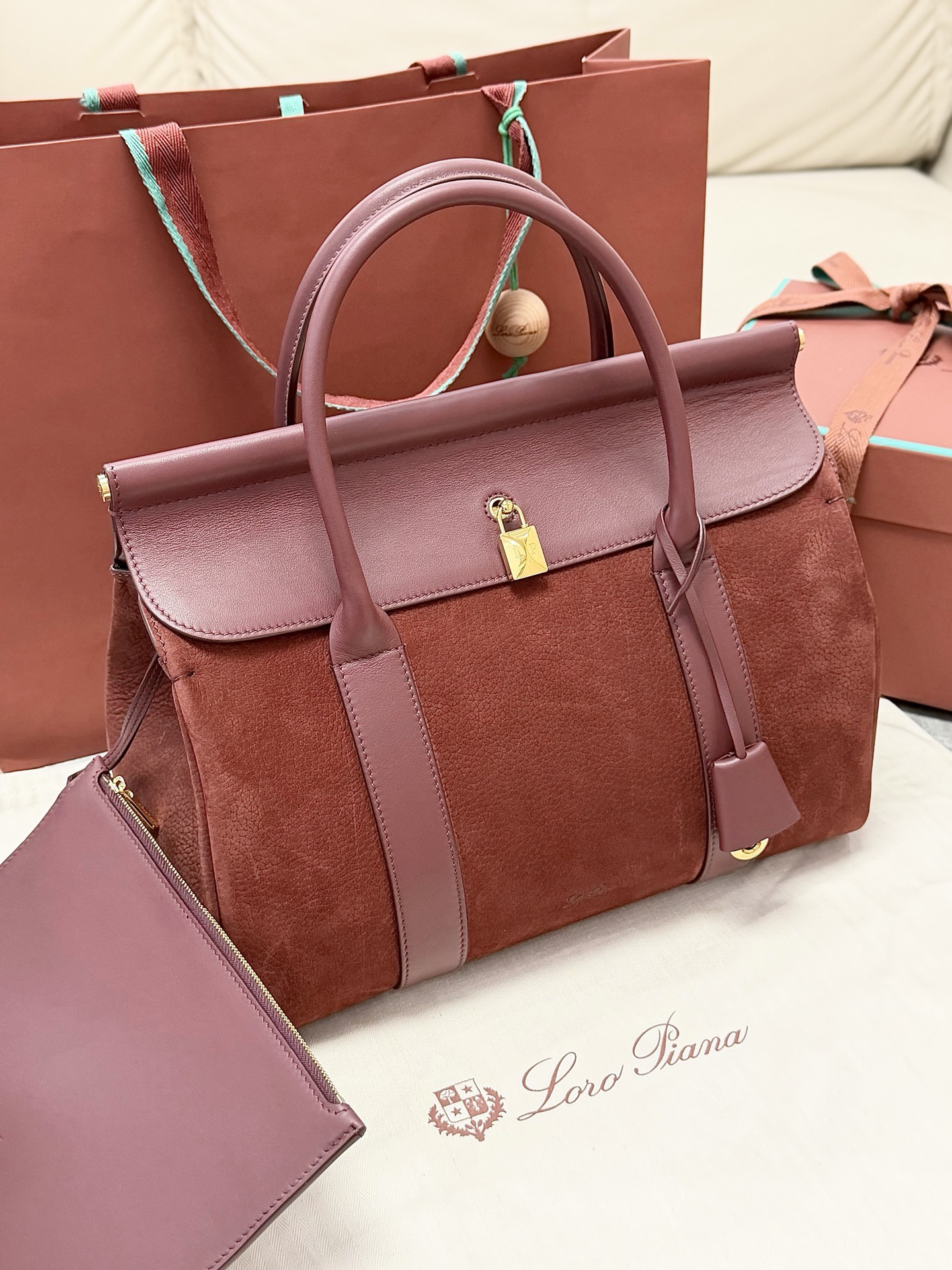 [TOP] Loro Piana L32 Handbag 33-23-18 cm - Deep Red - 711 Luxury