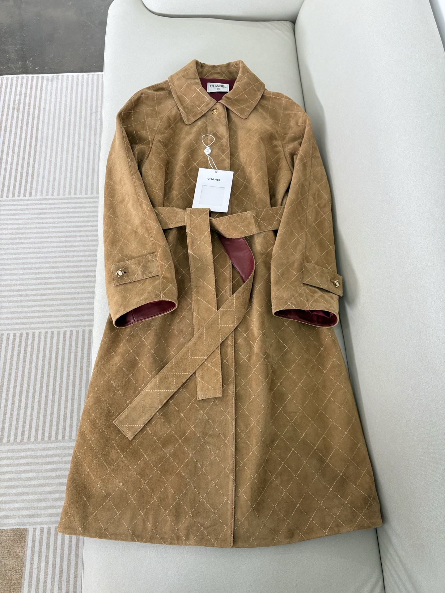 Chanel beige Clothing CHANEL Coat Suede Calfskin Fango Beige #393310 View 2 | Nigo Office