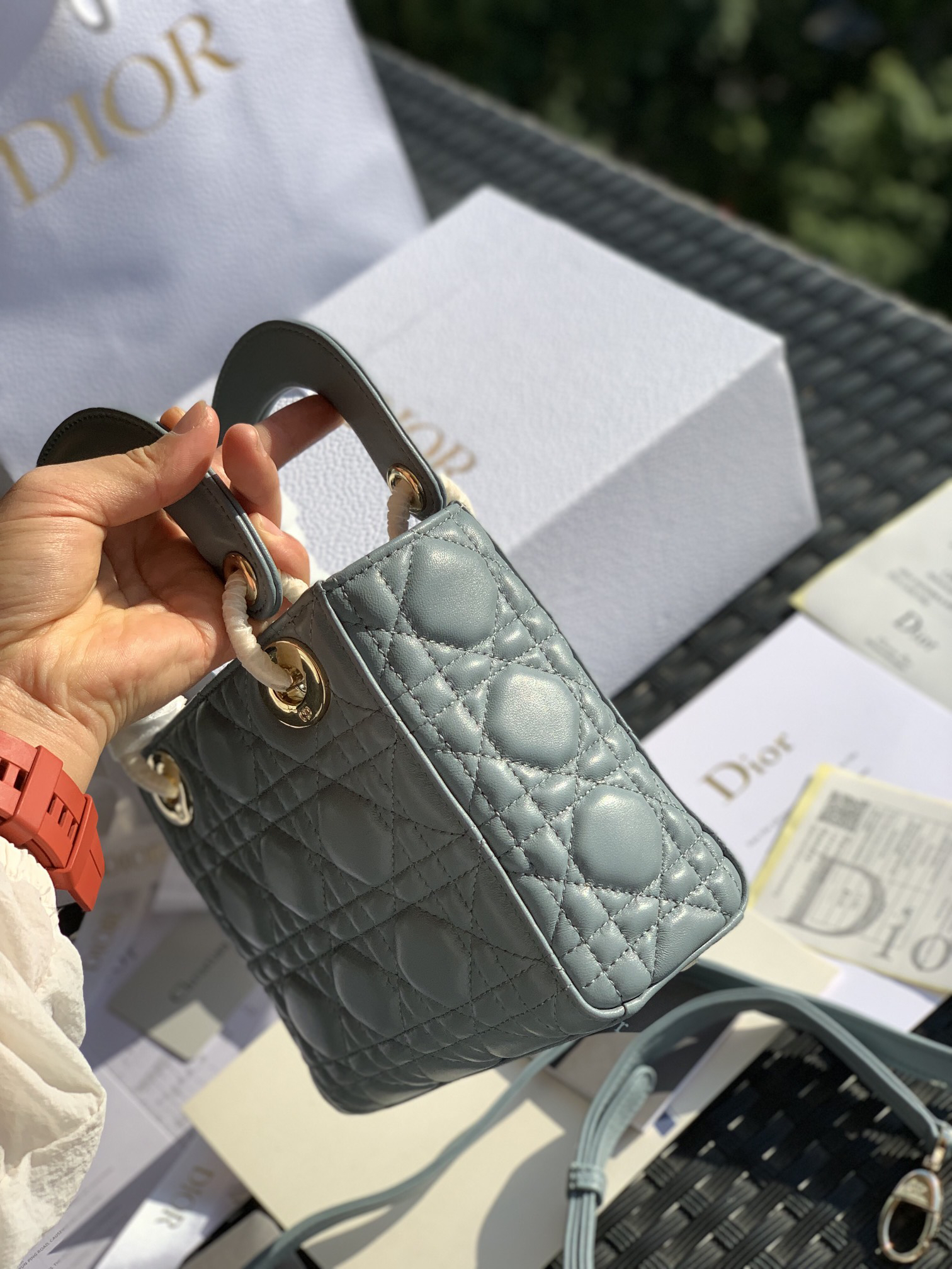 [TOP] Christian Dior Lady Dior Bag Lambskin 17x15x7cm - Blue