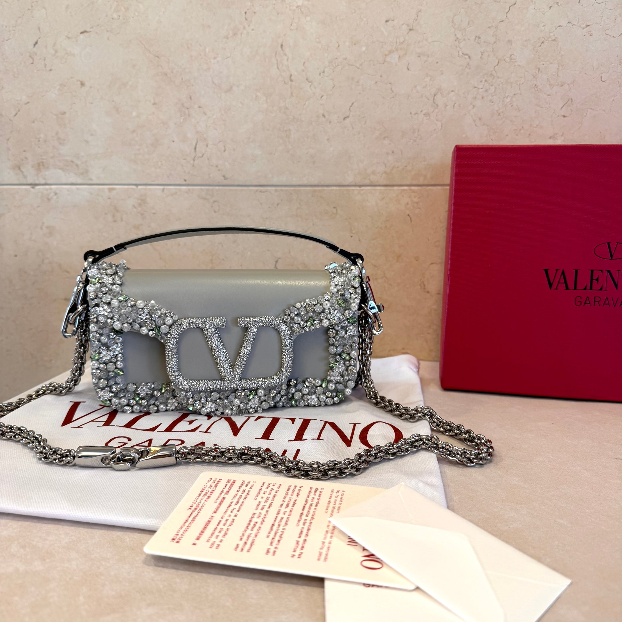 [TOP] VALENTINO Loco Bag with Diamond 20x11x5cm - Grey