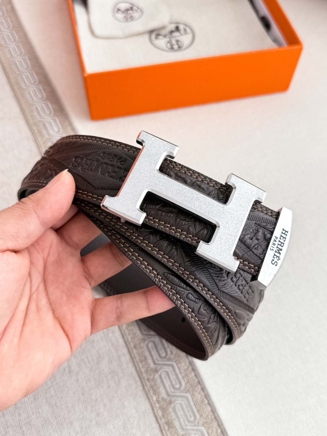 [TOP] HERMES Men's Buckle Logo Belt 3.8cm - Black - 711 Luxury