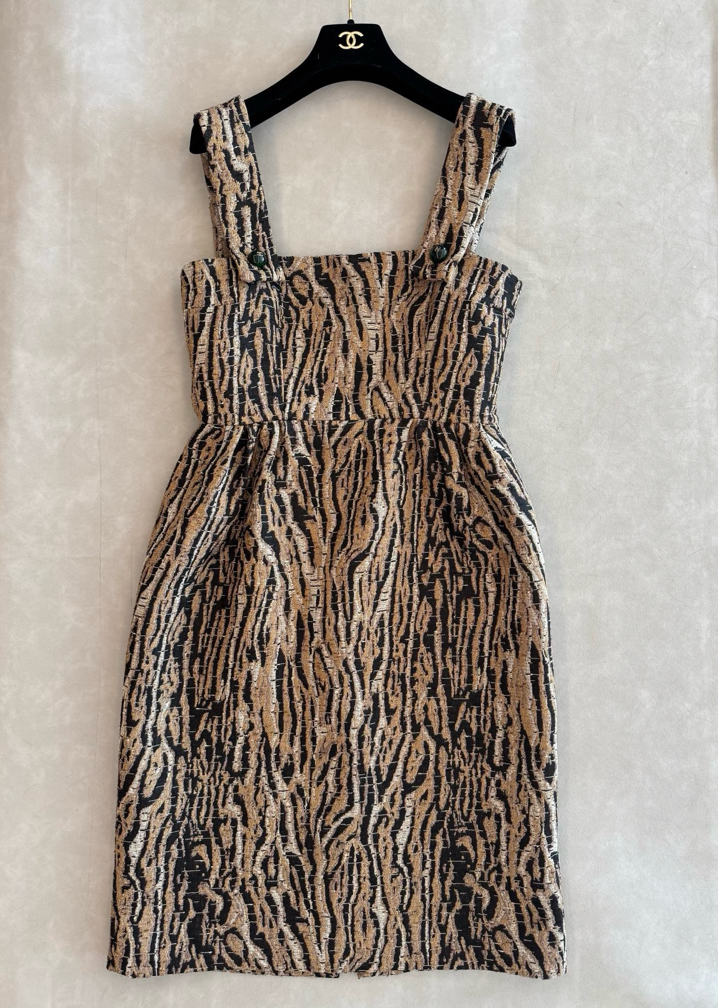 Chanel black Clothing CHANEL Midi Dress Cotton Silk Mixed Fibres Brown Black White #393215 View 2 | Nigo Office