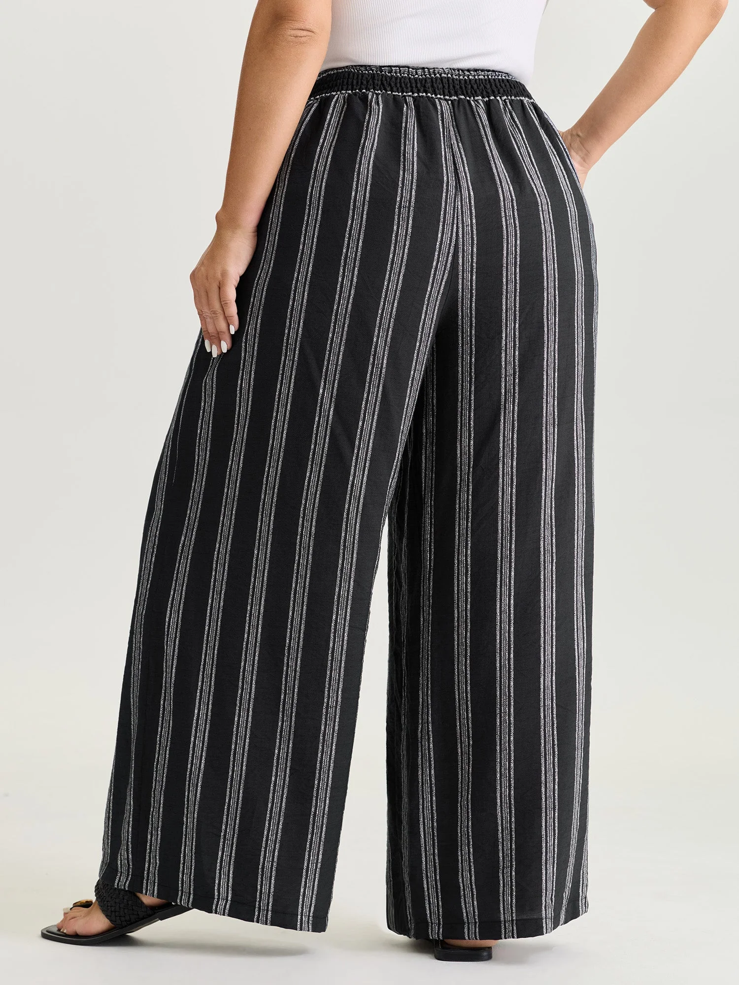 Abstract Striped Drawstring Shirred Waist Pants