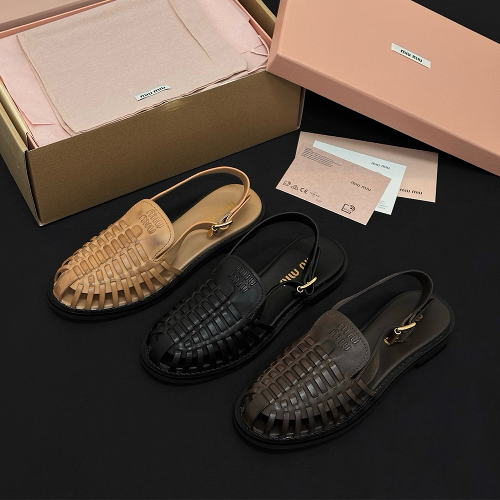 Designer Shoes MiuMiu Coffee Leather Slingback Loafers #386850 | Nigo Office