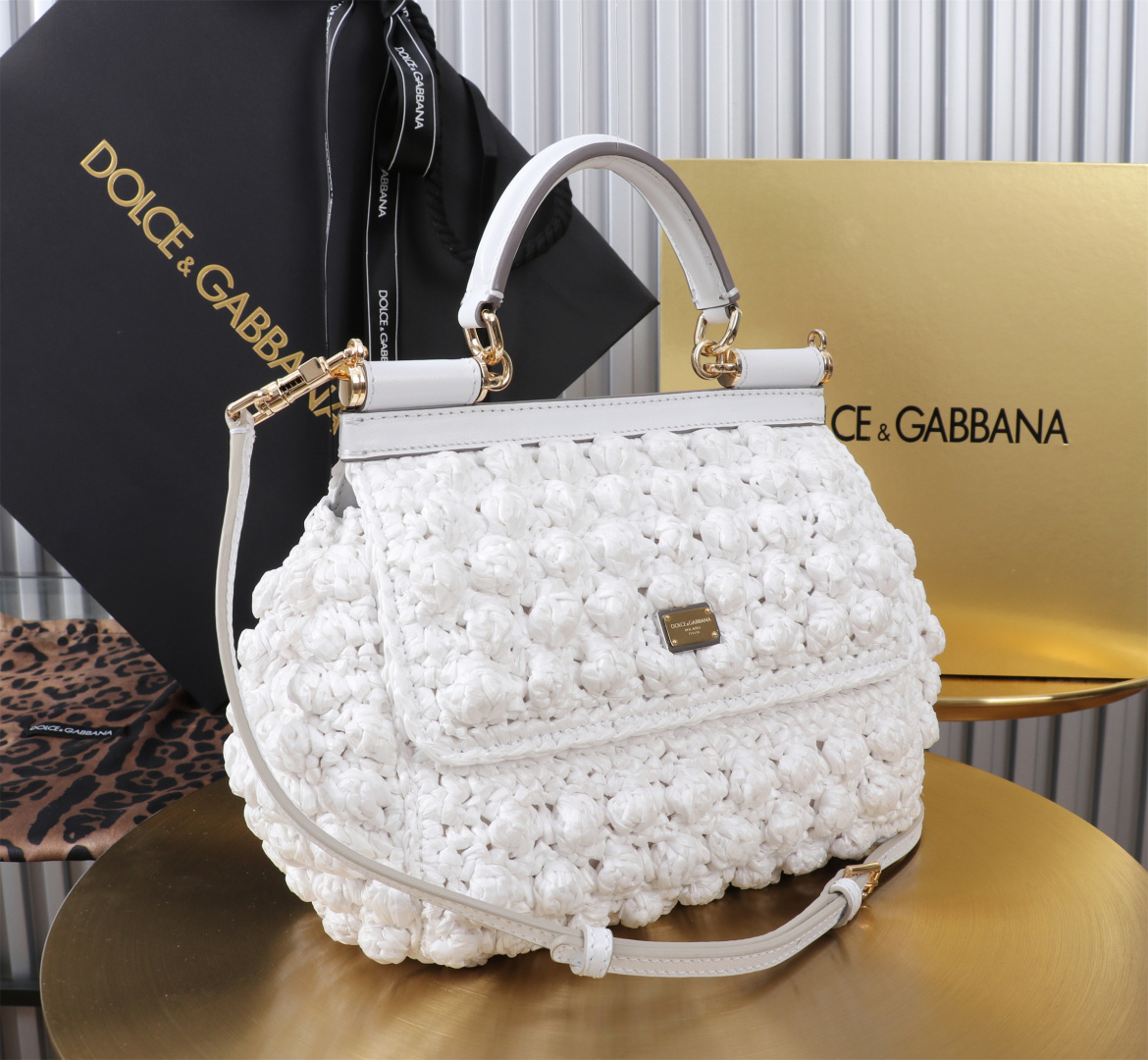 [TOP] Dolce & Gabbana D&G Sicily Bag Woven Bag 20x16x8cm - White - 711 Luxury