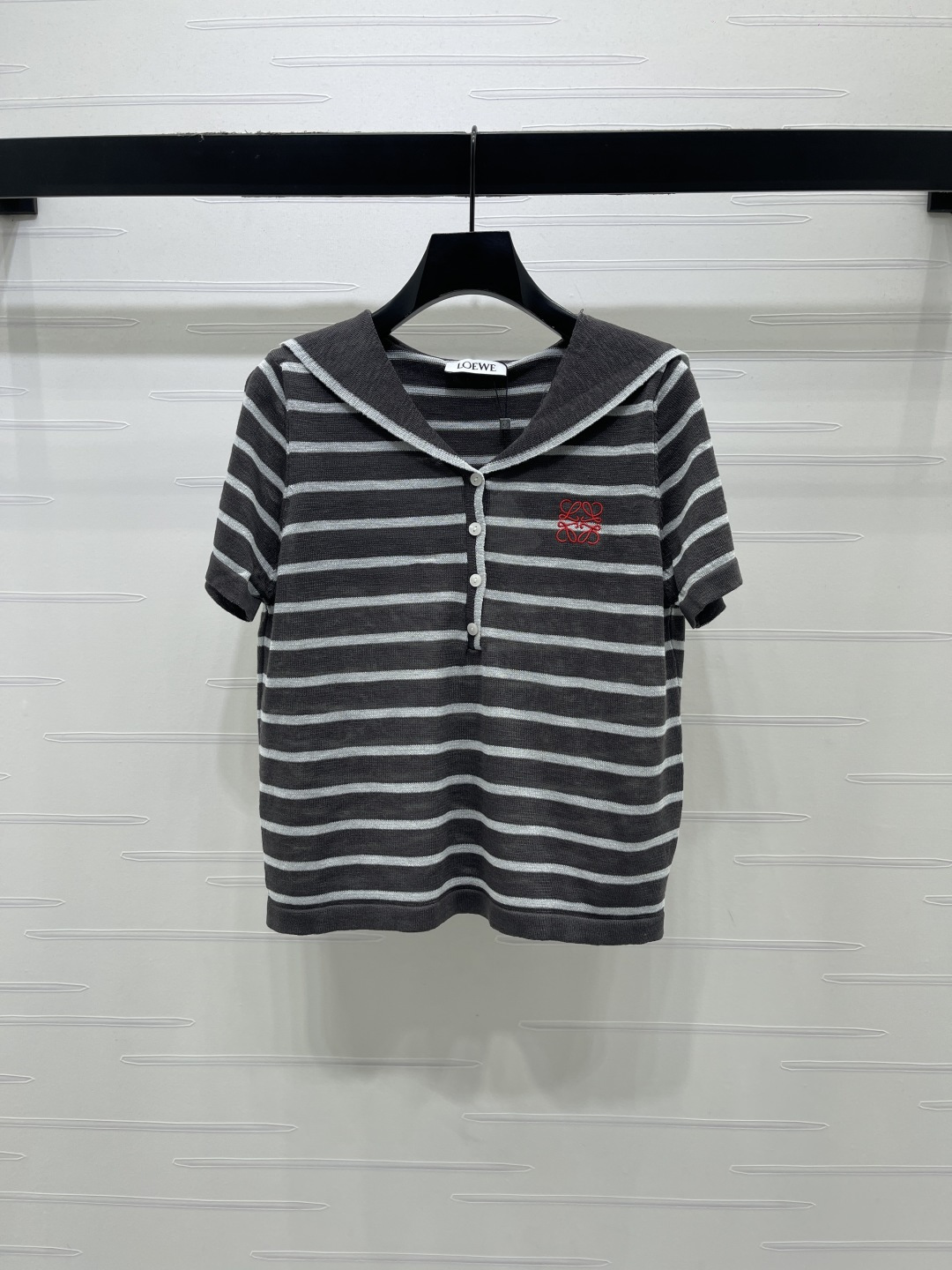 [TOP] LOEWE  Sailor Collar Striped Short-sleeved Shirt - Grey