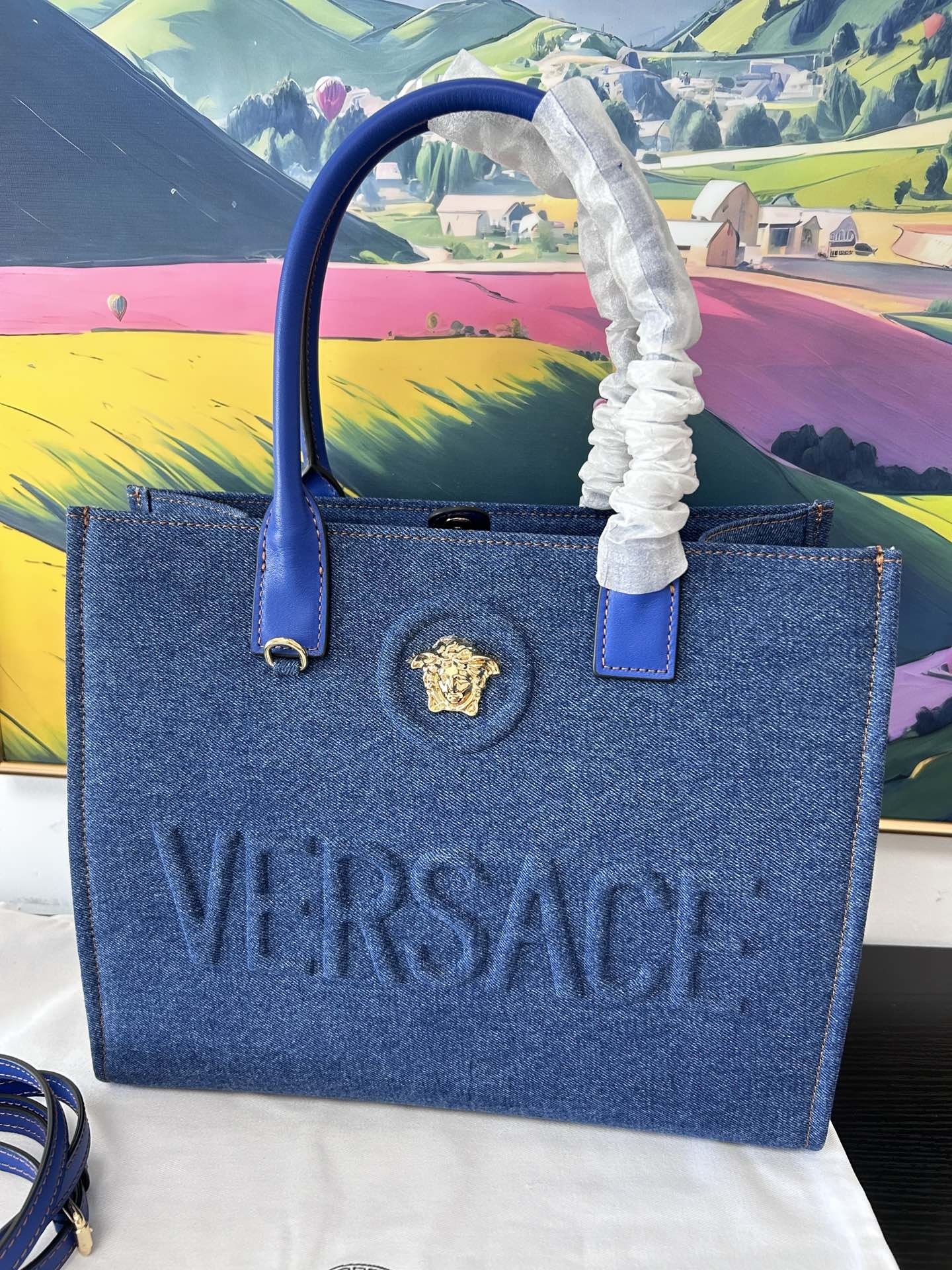 [TOP] VERSACE Denim Tote Bag 29.5x14.5x24cm- Blue - 711 Luxury