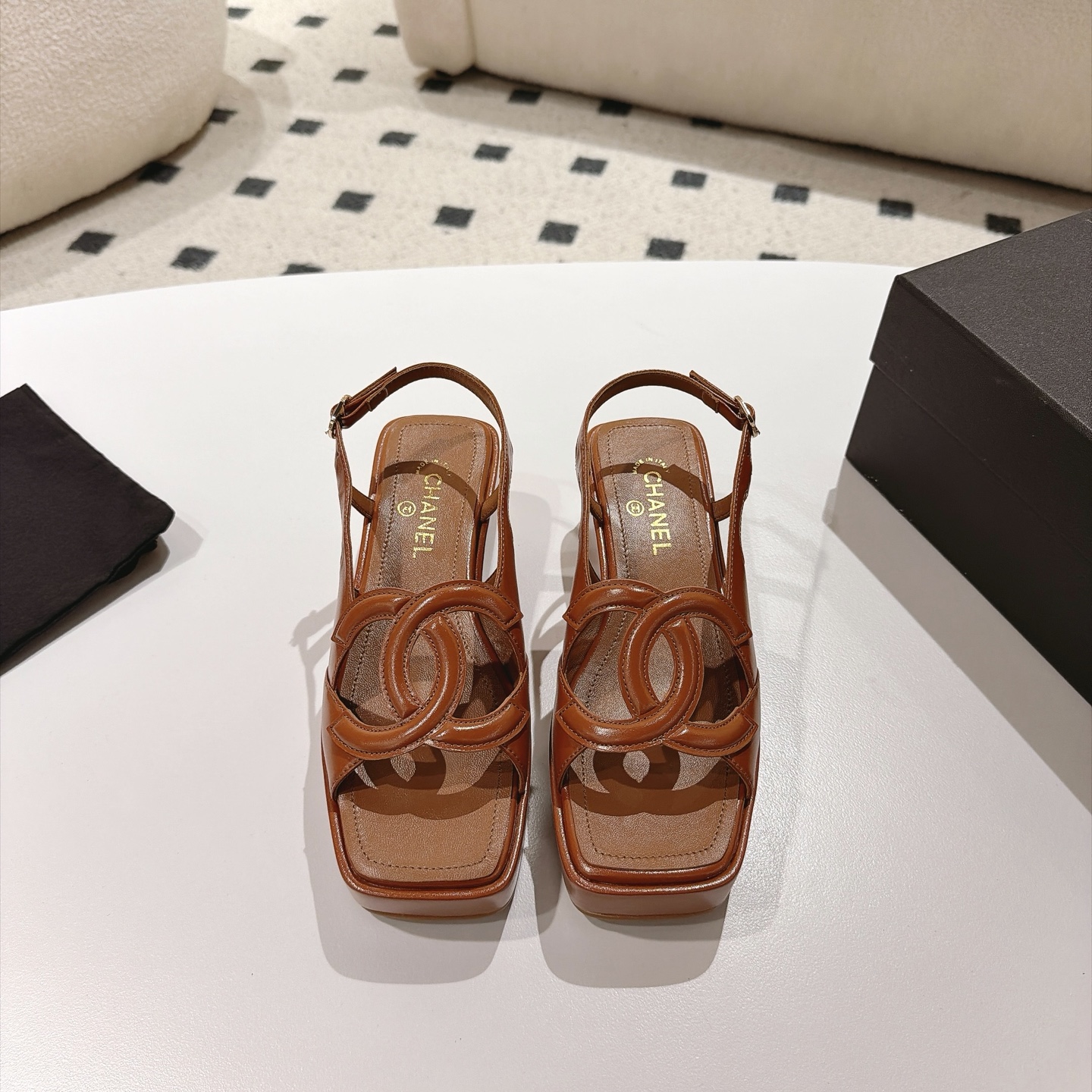 [TOP] CHANEL 7cm Thick Platform Wedge Sandals - Brown - 711 Luxury