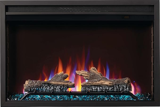 Napoleon Cineview 30 - NEFB30H - Built-in Electric Fireplace, 30-in, Black, Glass Front, Glass Crystal Ember Bed, Optional Burnt Oak Logs, 3 Flame Colors, 7 Ember Bed Colors
