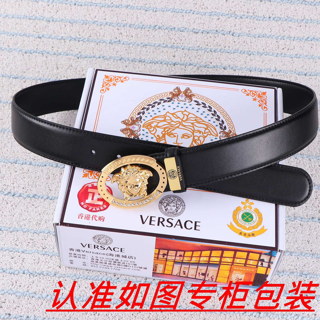 [TOP] VERSACE Men's Belt 3.8 cm - Black - 711 Luxury