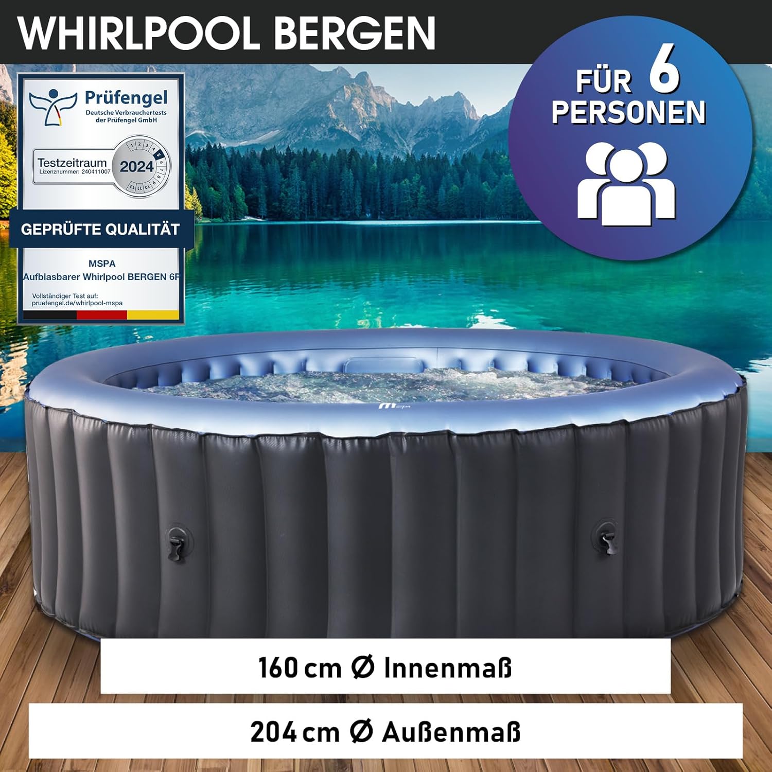BRAST® MSpa Inflatable Whirlpool, 4-8 People, Many Models, Round and Square, Diameter 125-224 cm