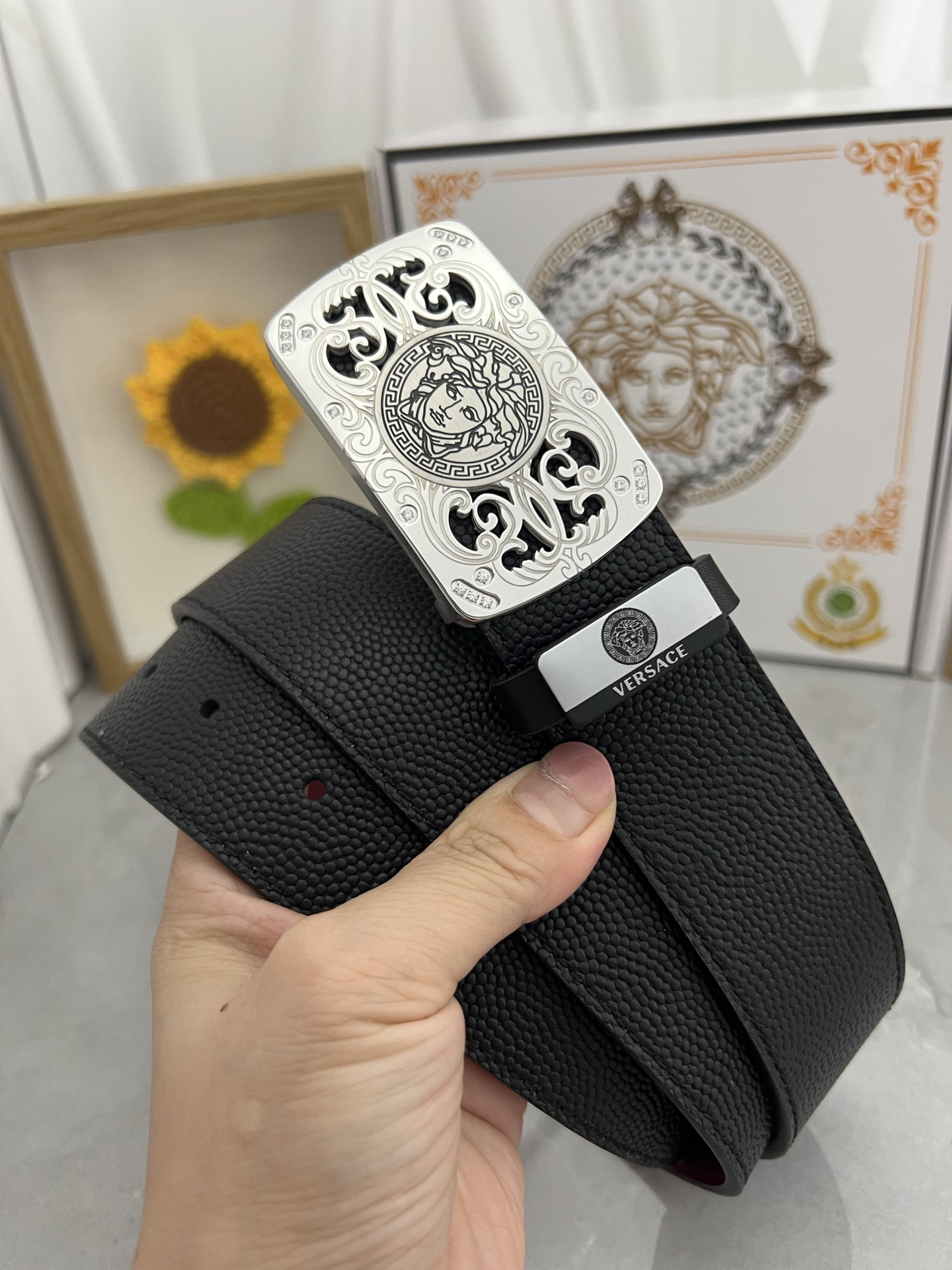 [TOP] VERSACE Men's Belt 3.8 cm - Black - 711 Luxury