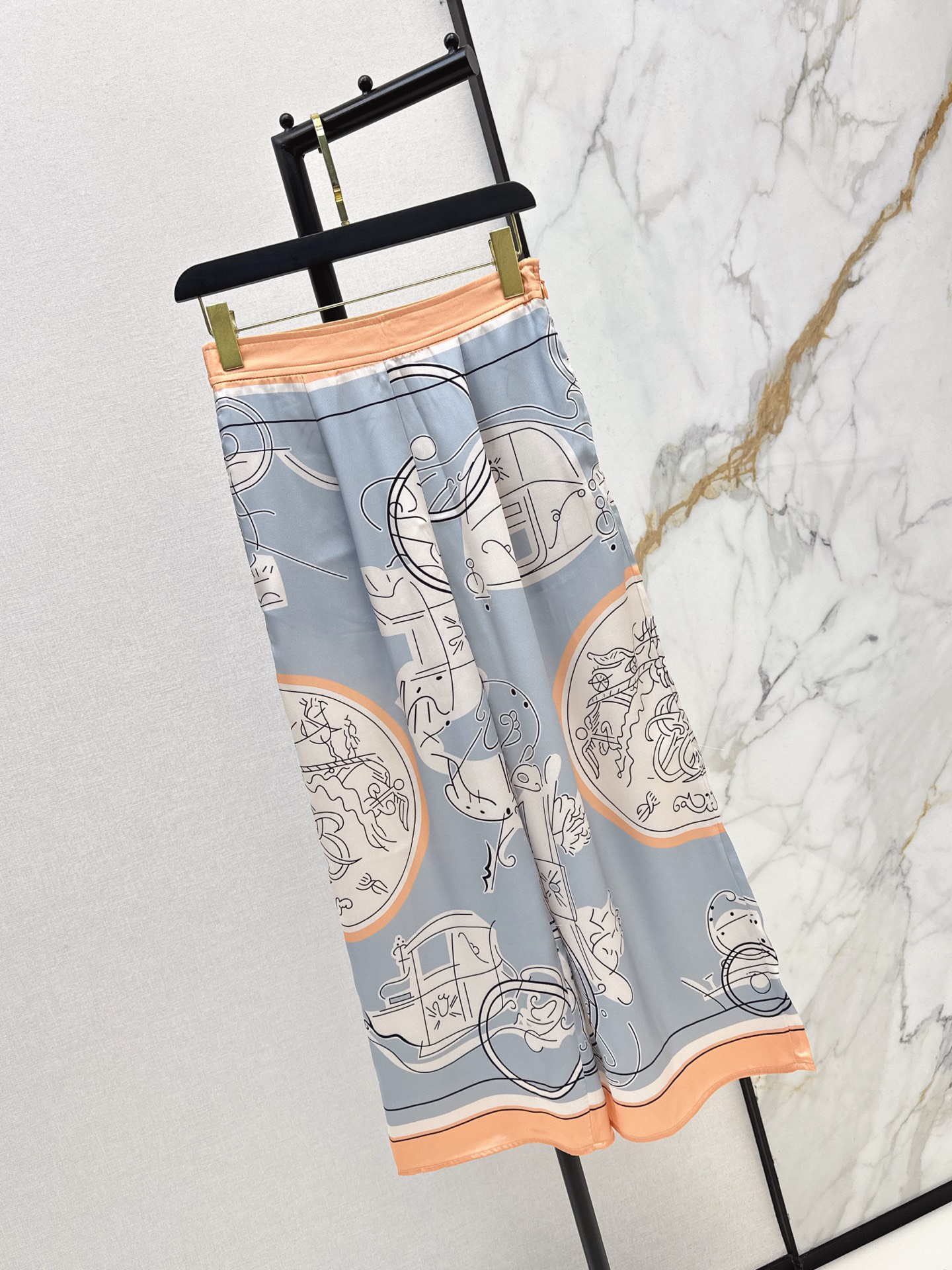 [TOP] HERMES Printed Straight-Leg Pants - Blue