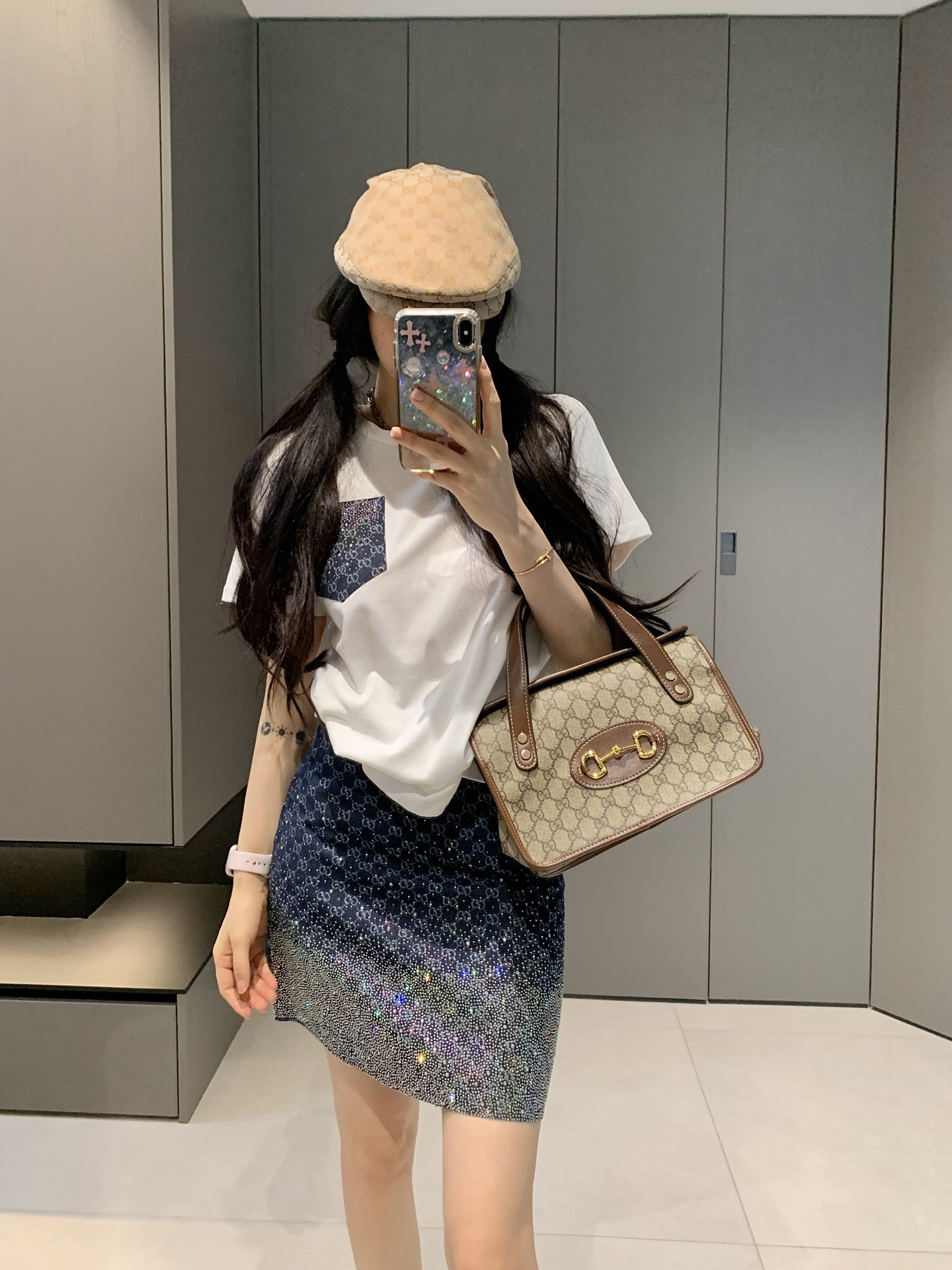 [TOP] GUCCI T-shirt + Skirt Set - White/Navy Blue