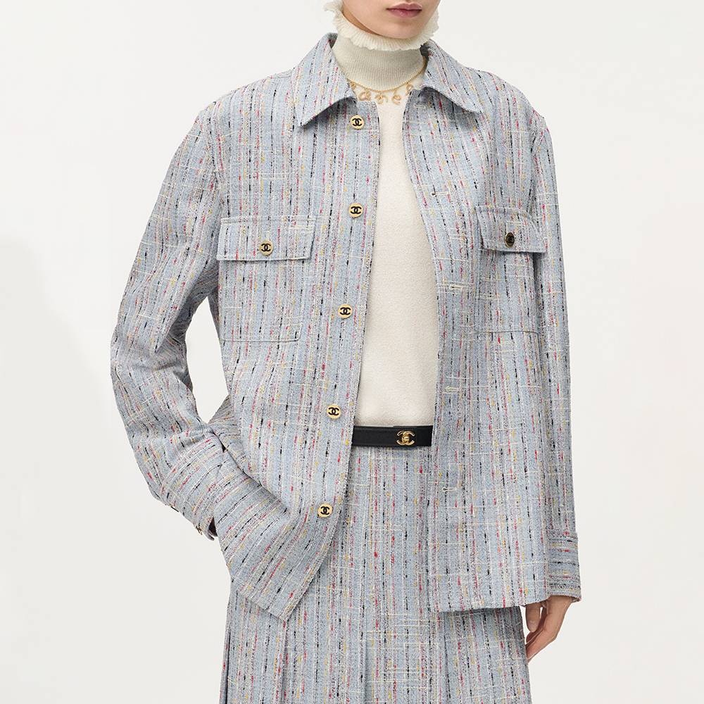 Chanel blue Shoes CHANEL Long-sleeved Shirt Mixed Fibers Oxford Blue #378452 | Nigo Office