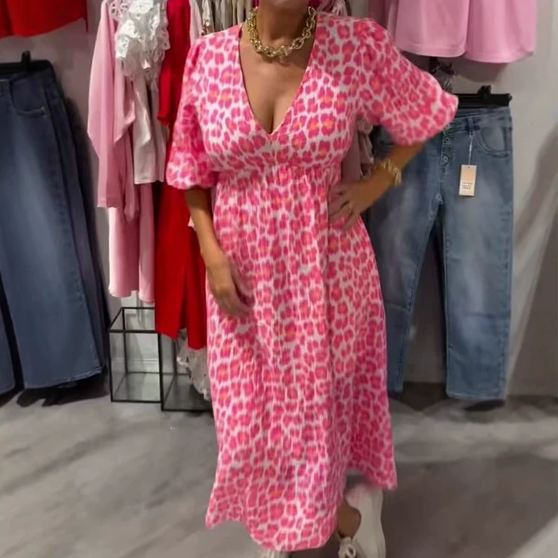 Women's V-Neck Printed Dress
