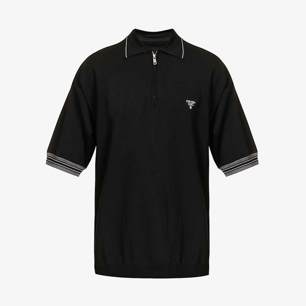 PRADA Logo-Embroidered Knitted Polo Shirt #379644