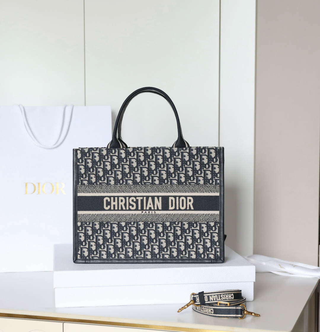 [TOP] Christian Dior Book Tote Bag 36.5x28x16.5cm - Navy Blue - 711 Luxury