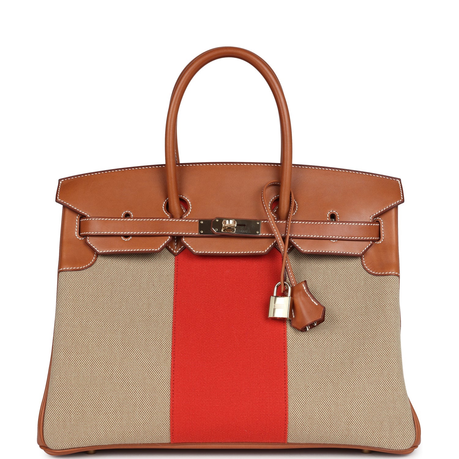Hermes BirkinFlag Ficelle and Paprika Toile H and Fauve Barenia Permabrass Hardware