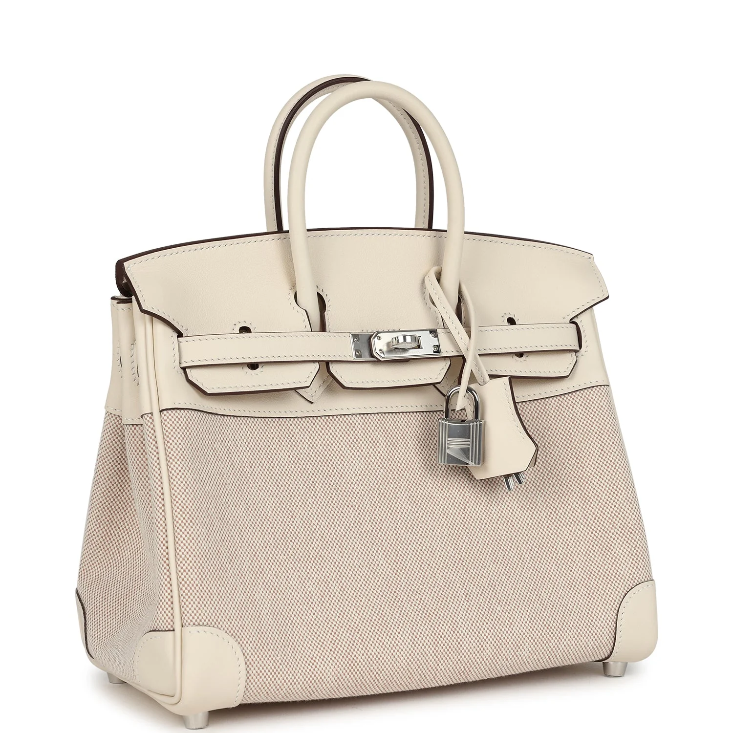 Hermes BirkinNata Swift and Ecru-Beige Toile H Canvas Palladium Hardware