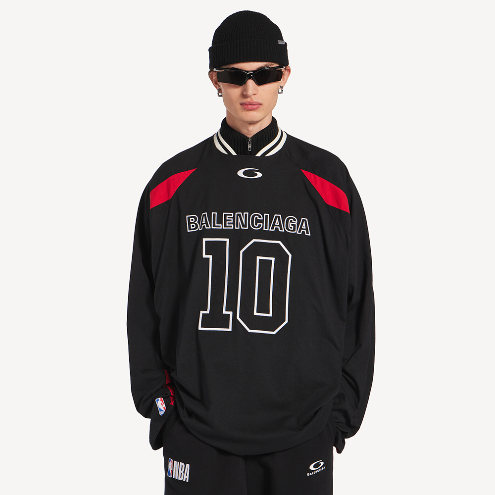 Balenciaga black Clothing Balenciaga Men's Balenciaga NBA Collaboration Oversized Long Sleeve T-shirt in Black Multicolor | N