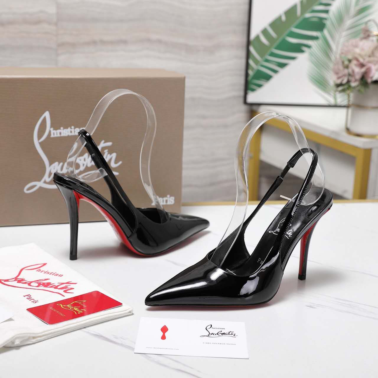 [TOP] Christian Louboutin CL High Heel Slippers - Black