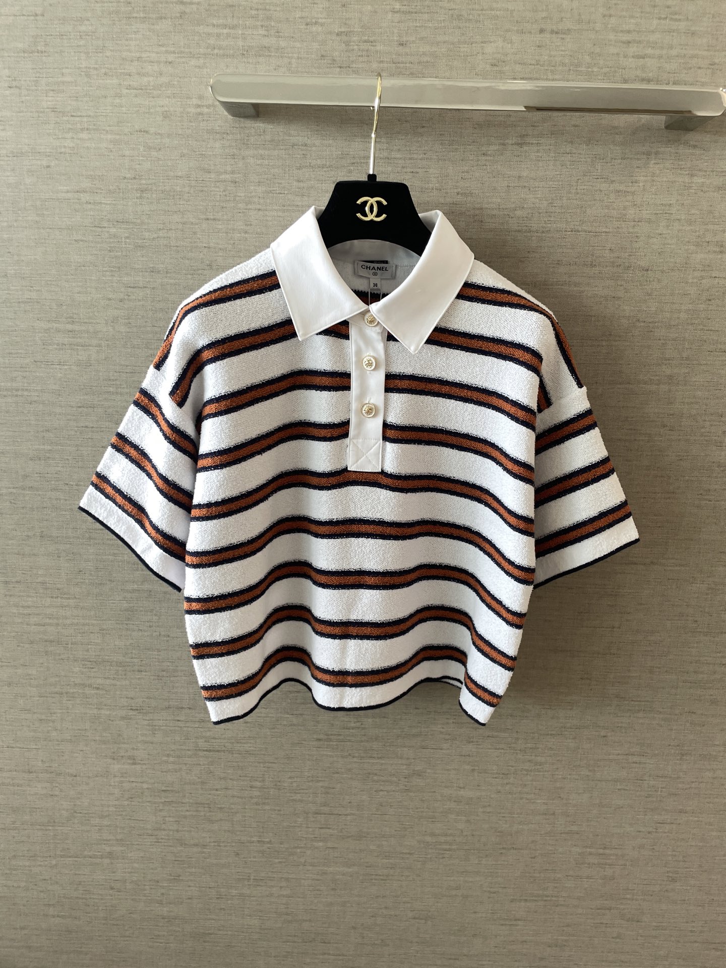 Chanel Striped Knitted Polo Short Sleeves #379737