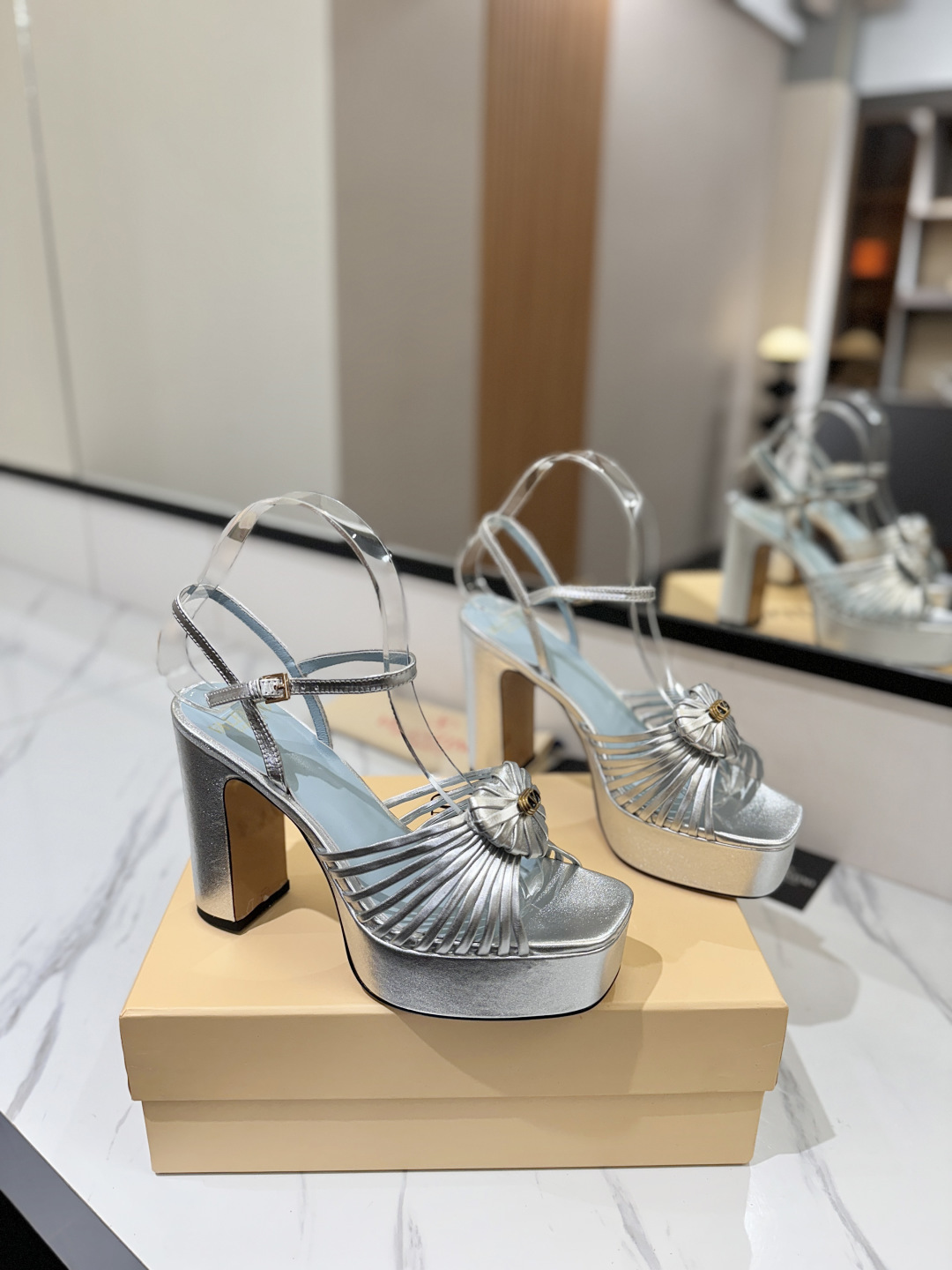 [TOP] VALENTINO 11cm High Heel Sandals - Silver - 711 Luxury
