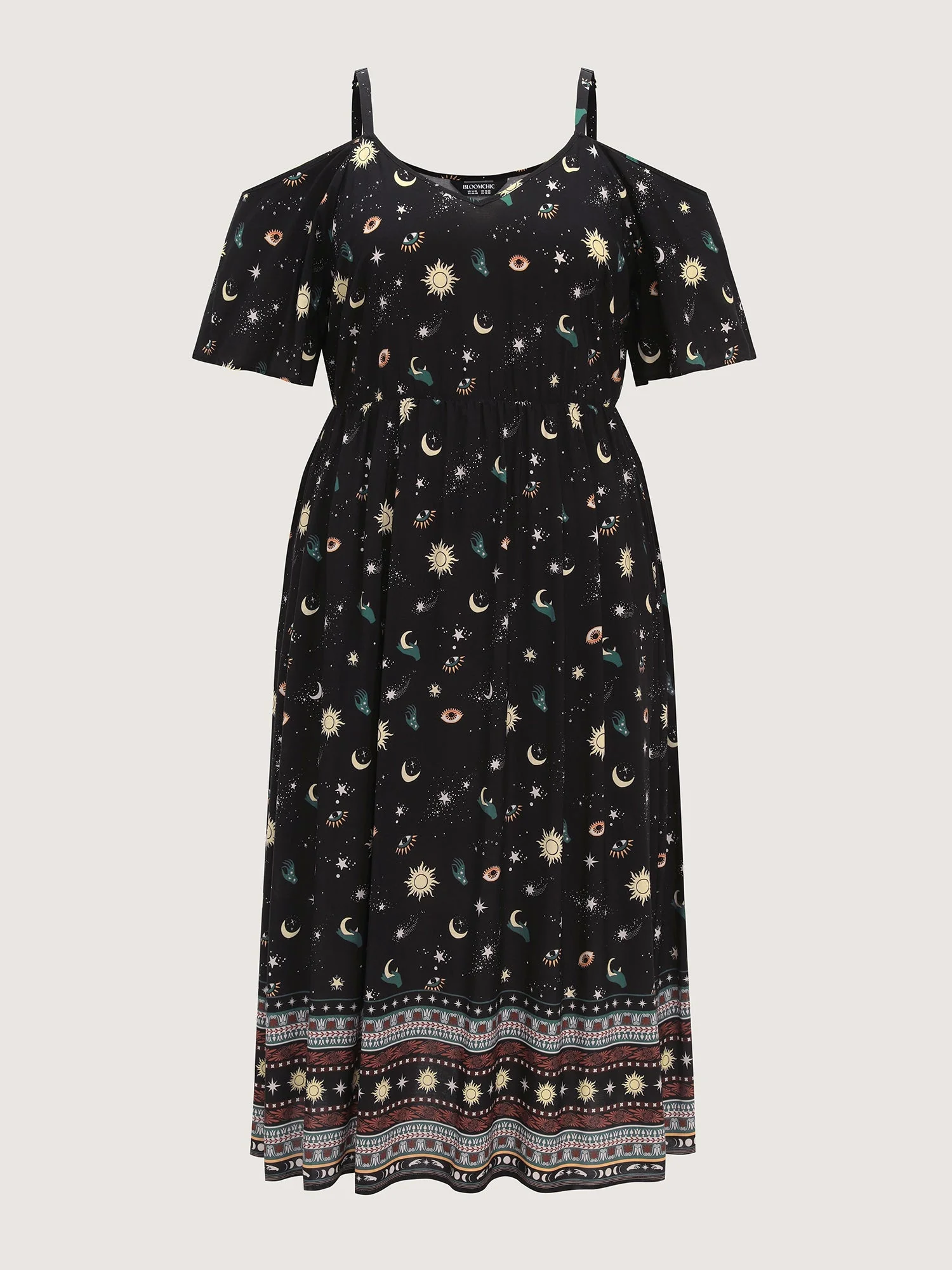 Starry Night Cold-Shoulder Flowy Midi Dress