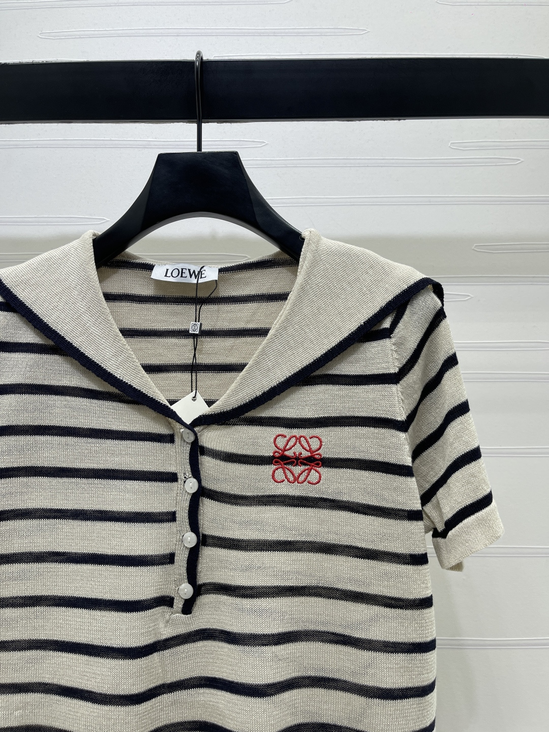 [TOP] LOEWE  Sailor Collar Striped Short-sleeved Shirt - Beige