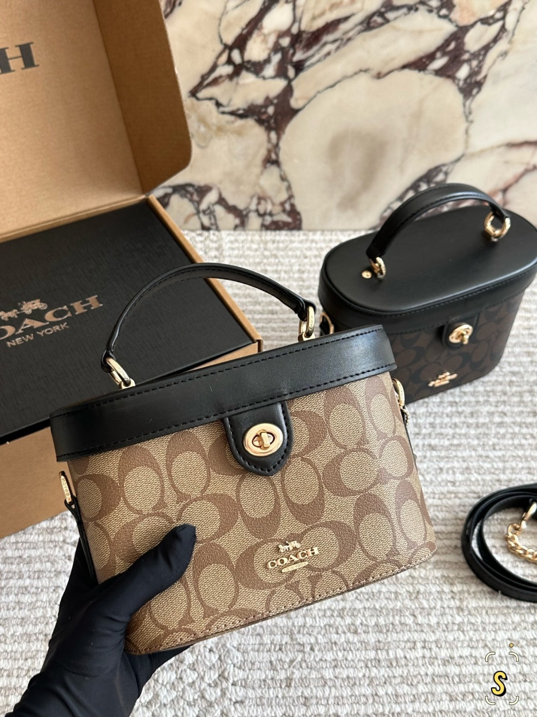 COACH Georgie Limited Edition Signature Pattern Box Bag with Metal Hardware (Replica)