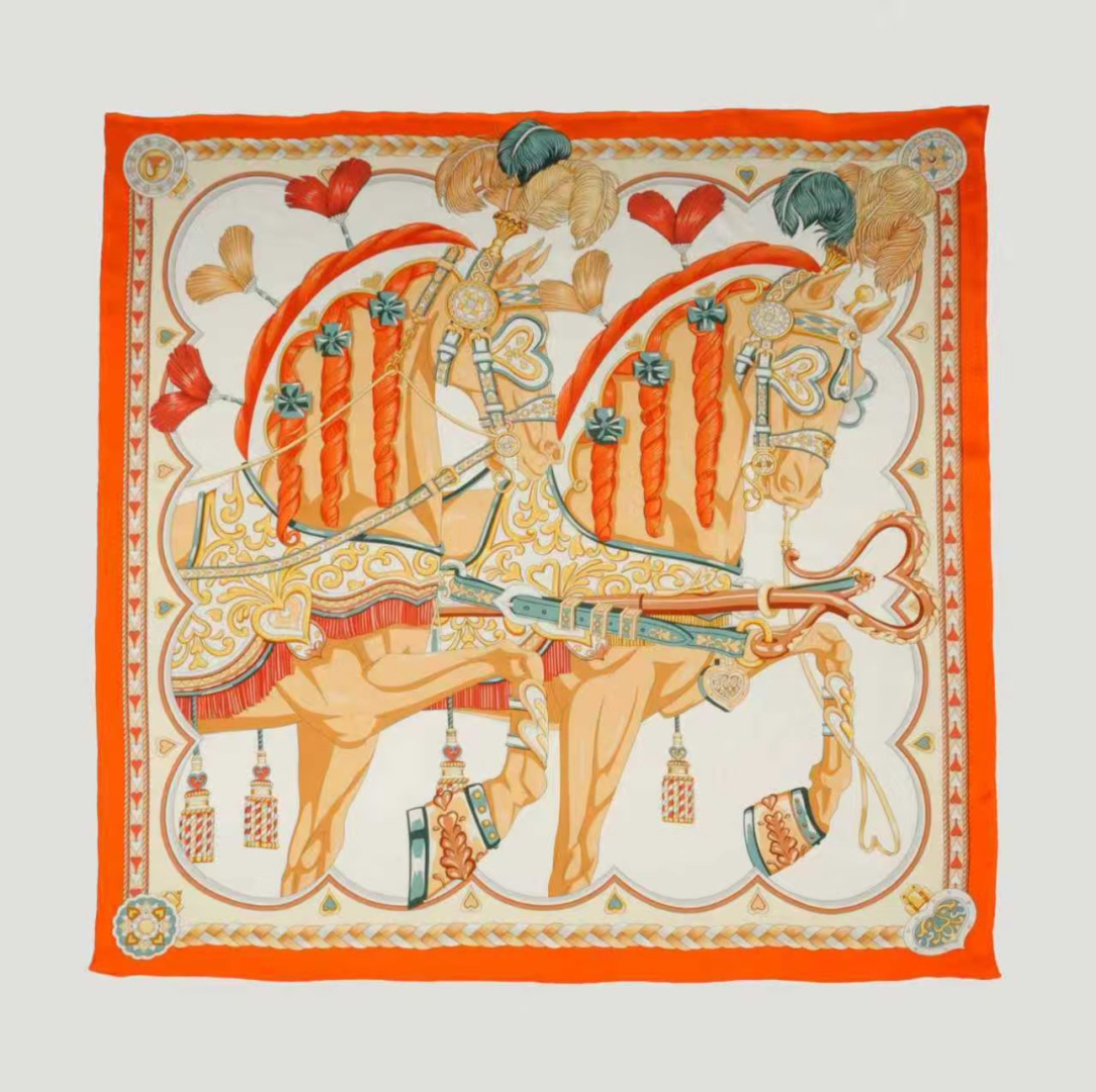 [TOP] HERMES Scarf 90x90cm - Orange - 711 Luxury