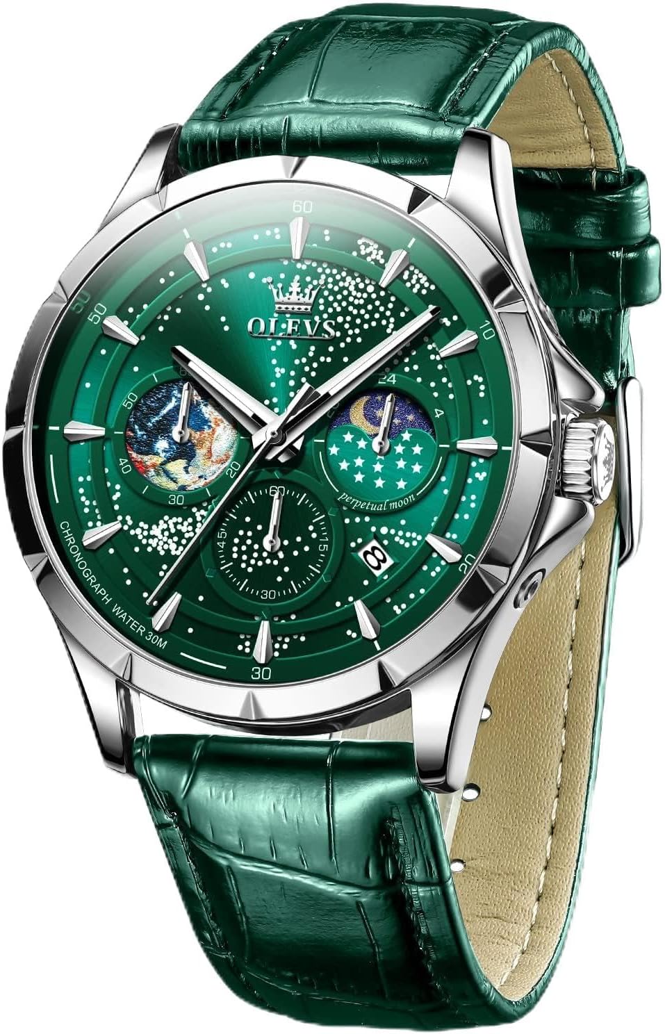 OLEVS Mens Watches Starry Sky Moon Phase Dial Luxury Business Dress Analog Quartz Classic Casual Date Wrist Watches Waterproof Luminous
