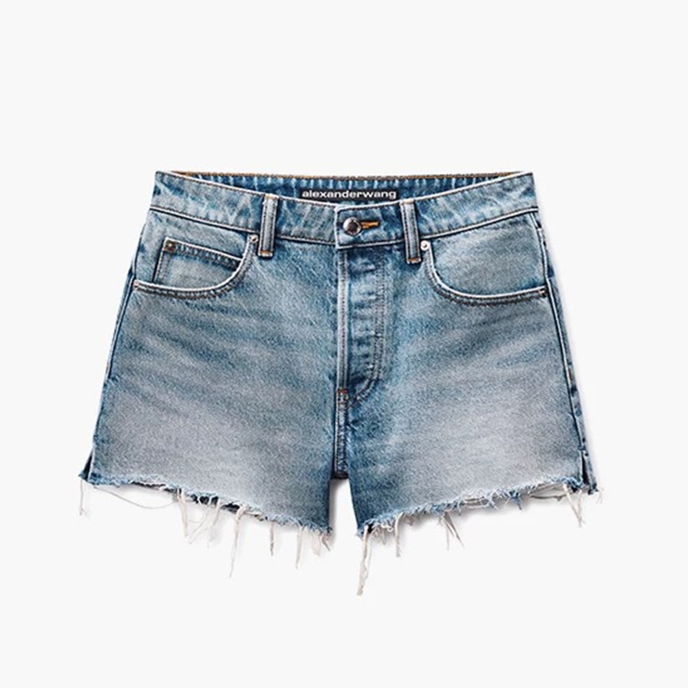 Alexanderwang Distressed Denim Shorts With Three-dimensional Letters #378938