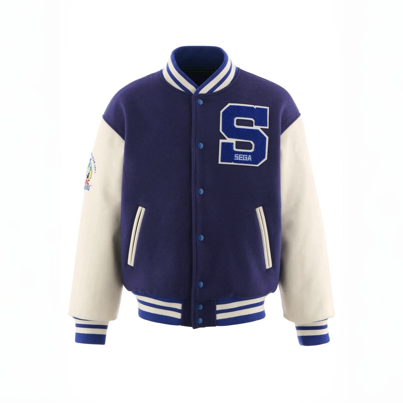 Saint Michael x SEGA SG_VARSITY JKT/SAINT SEGA/BLU Baseball Uniform Leather Jacket #384210