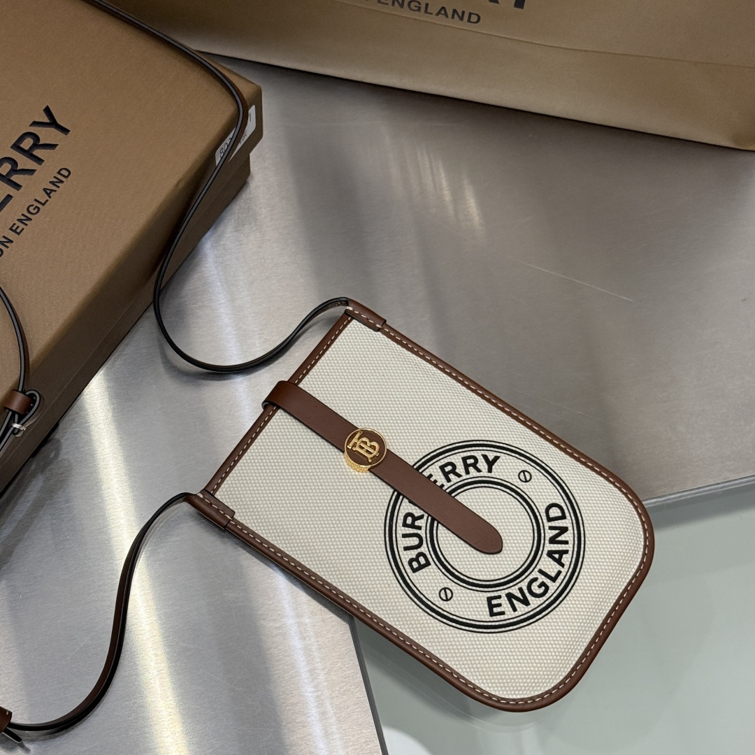 [TOP] BURBERRY Phone Bag Canvas 12x3.5x18cm - White - 711 Luxury