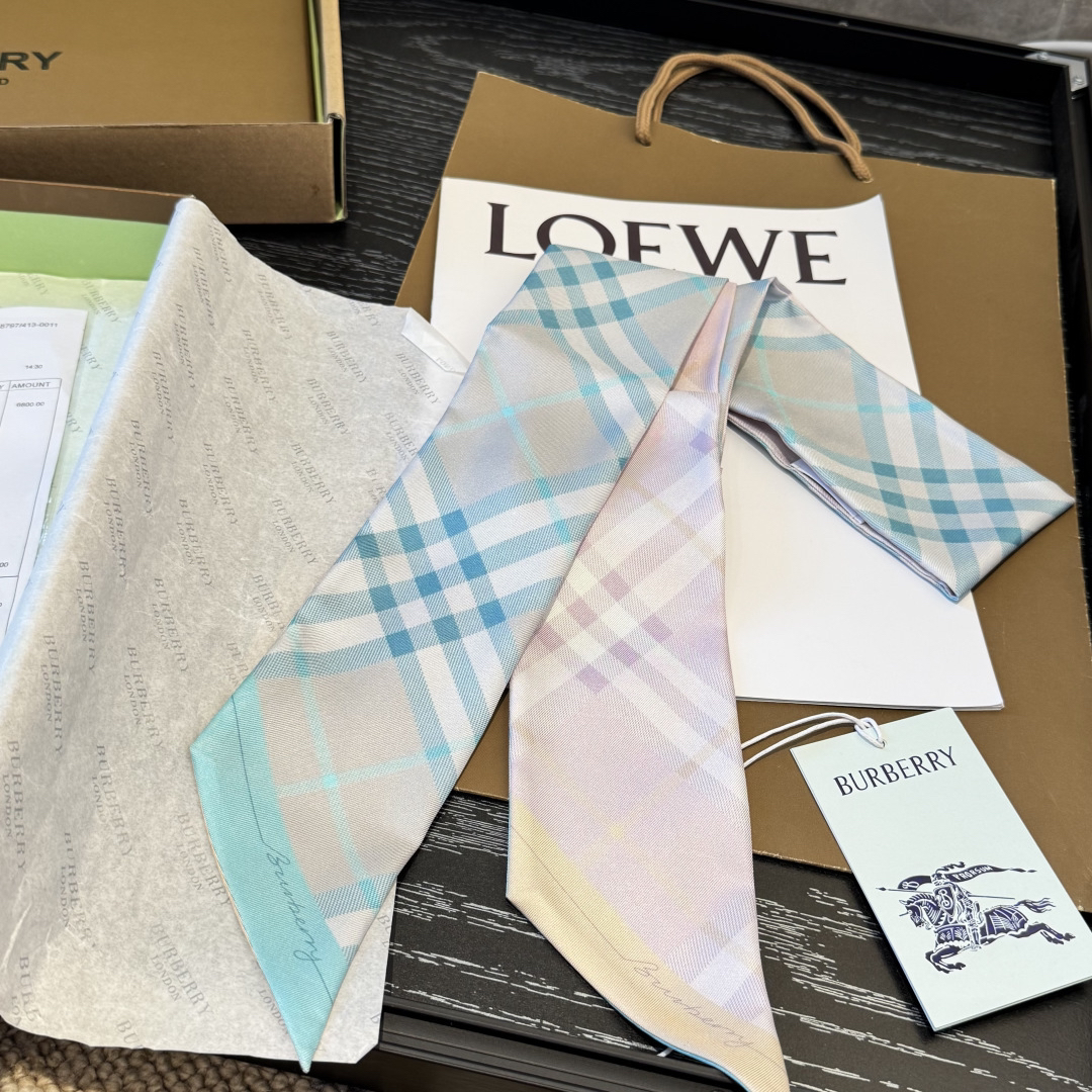 [TOP] BURBERRY Twilly Scarf - Blue and Pink - 711 Luxury