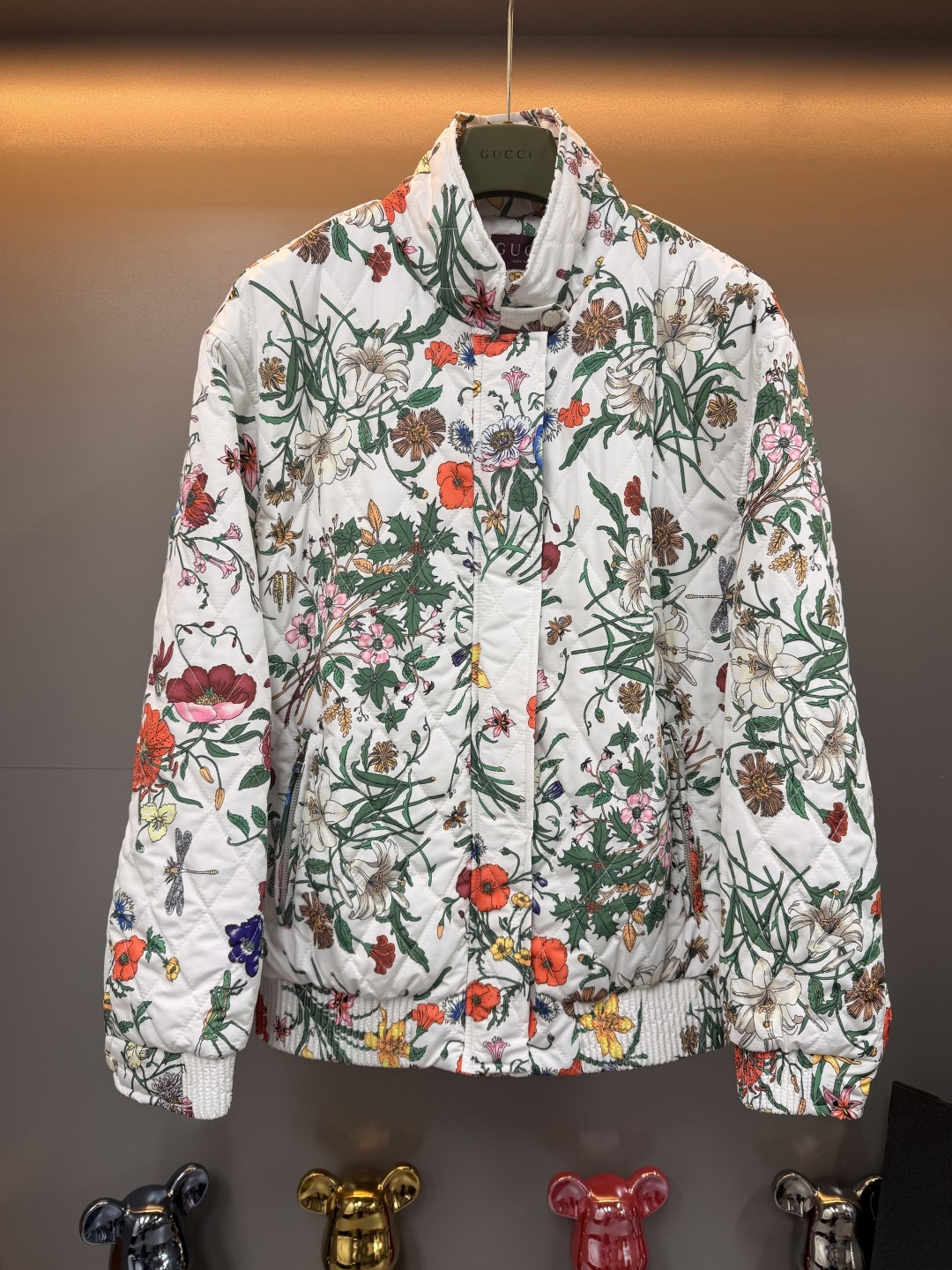 [TOP] GUCCI Floral Cotton-Padded Jacket - White