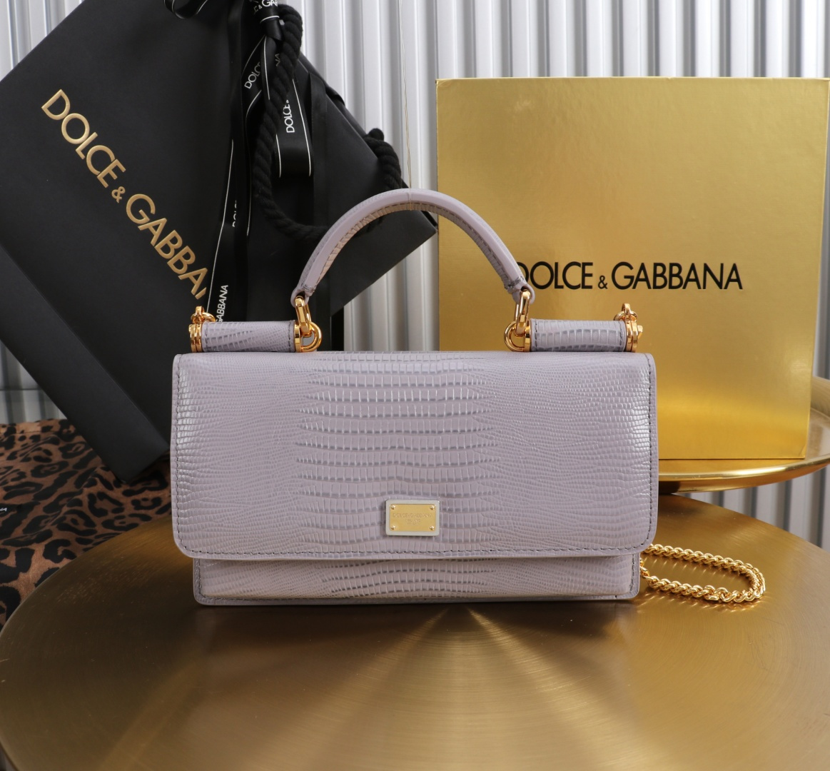 [TOP] Dolce & Gabbana D&G Bag Lizard-patterned Cowhide Bag 20x11x3cm - Light Purple - 711 Luxury