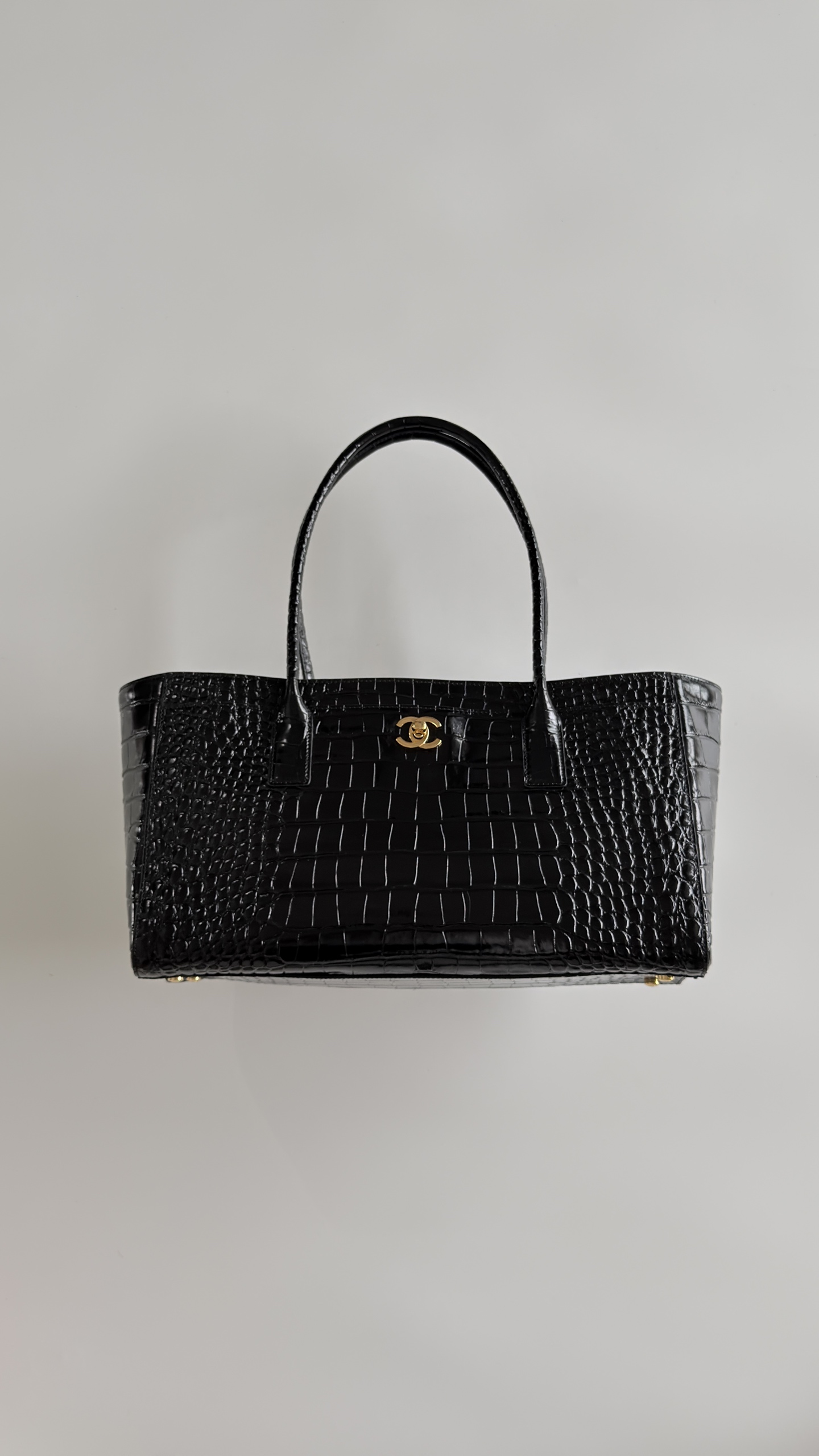 Chanel Small Tote Crocodile Embossed Calfskin Gold Tone Metal #378166