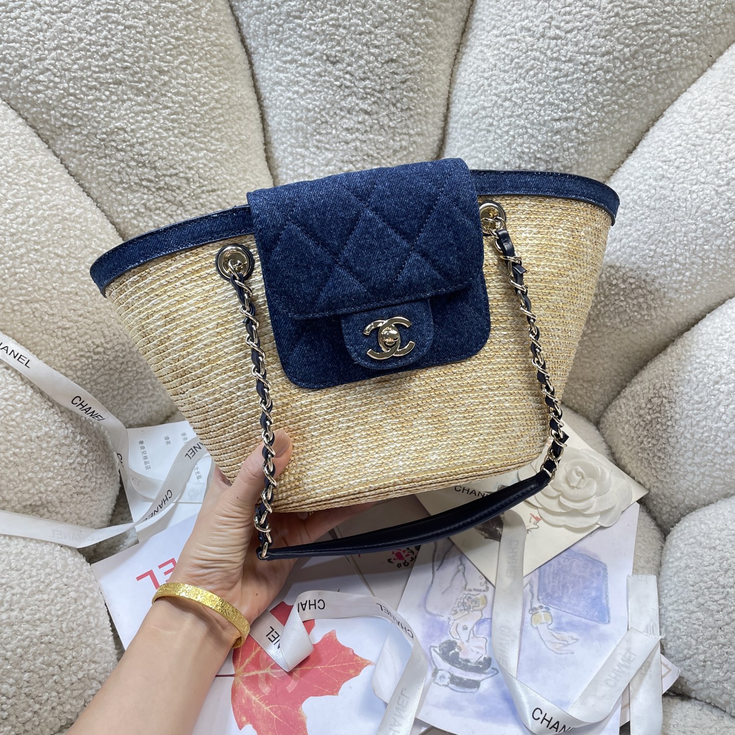 [TOP] CHANEL Straw-Woven Patchwork Shopping Basket Bag 18-41-13cm - 6 Color - 711 Luxury