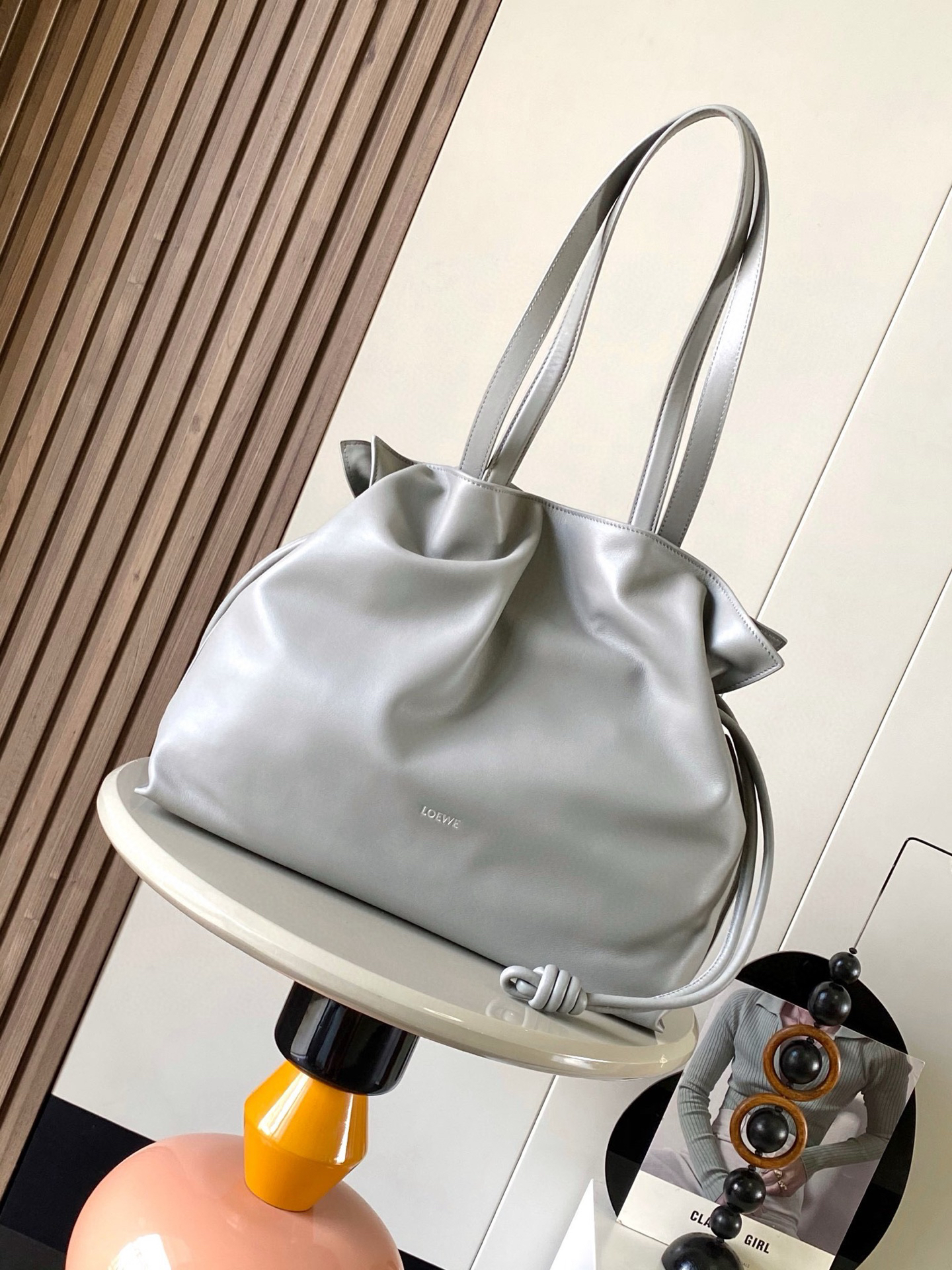 [TOP] LOEWE Flamenco Bag Cowhide Leather 38x29x14cm - Gray