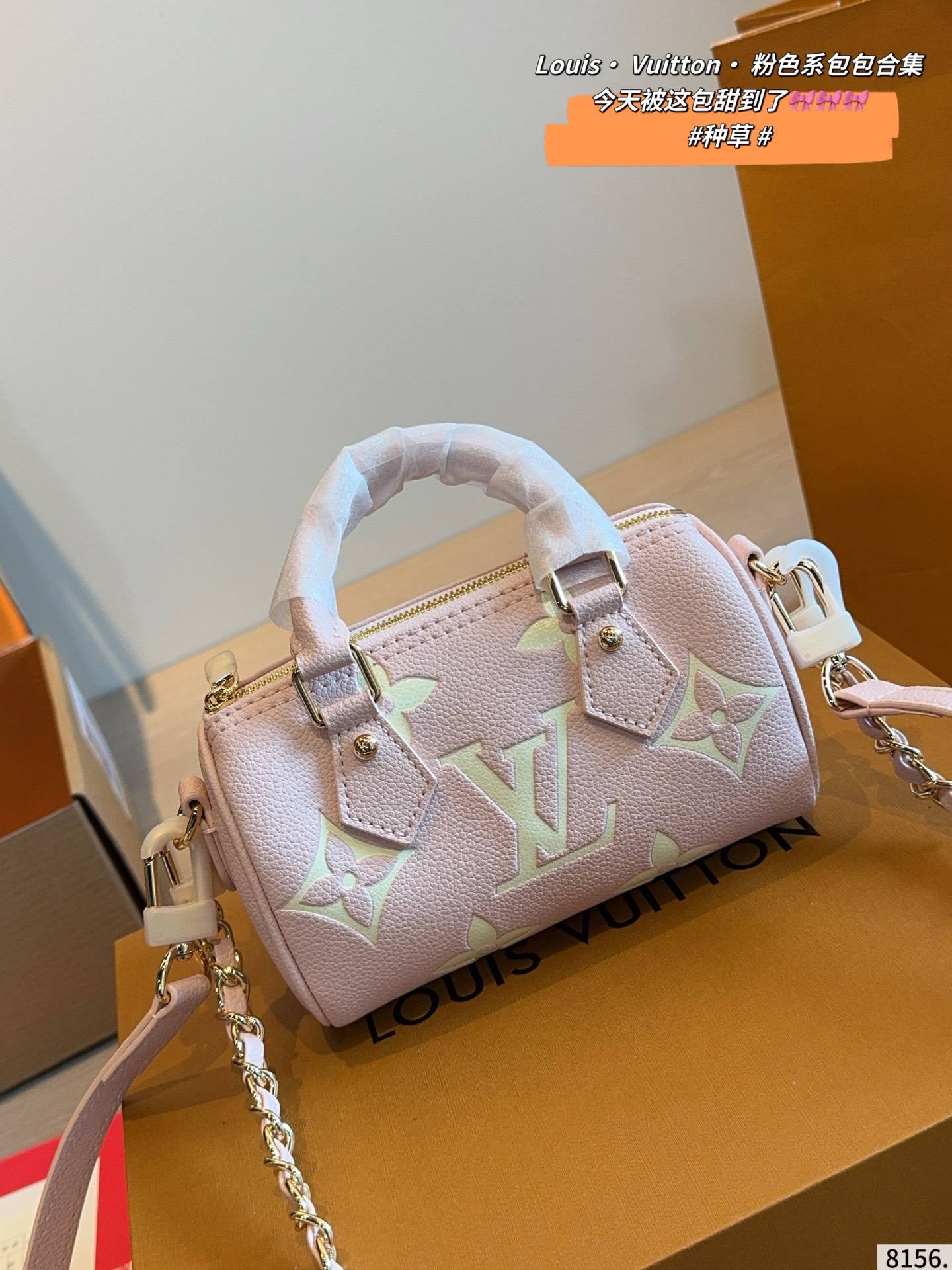 Louis Vuitton Speedy None Pink Leather Bag with Chain Strap (Replica)