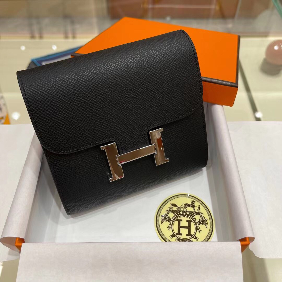 [TOP] HERMES Constance Short Wallet Epsom 13×12cm - Black