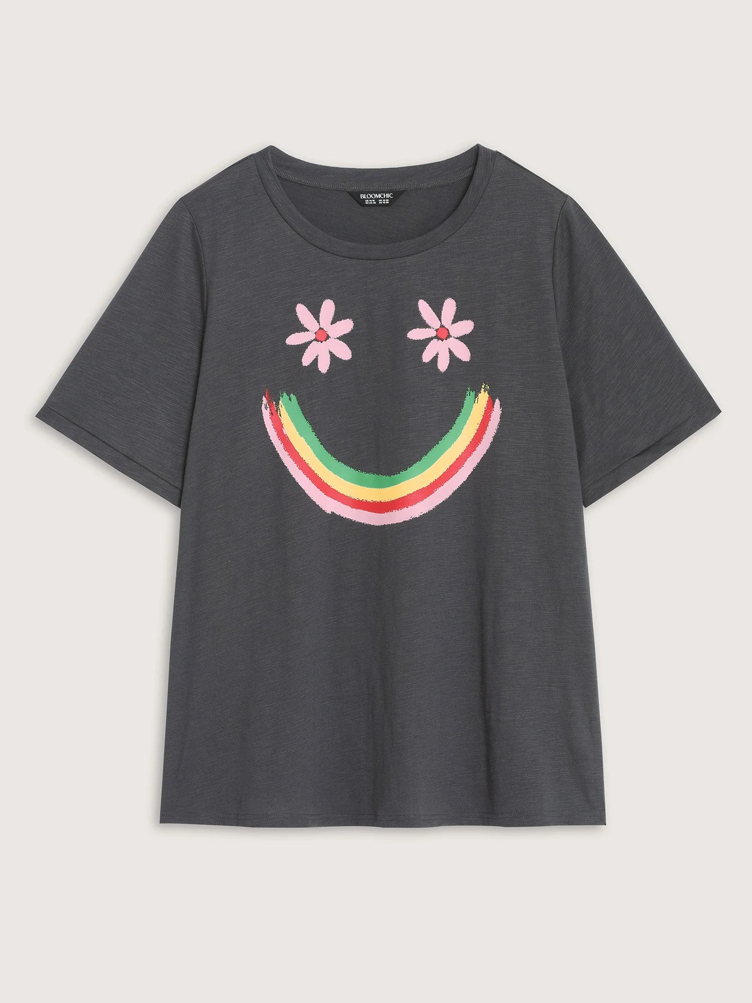 Happy Rainbow Print Round Neck T-Shirt