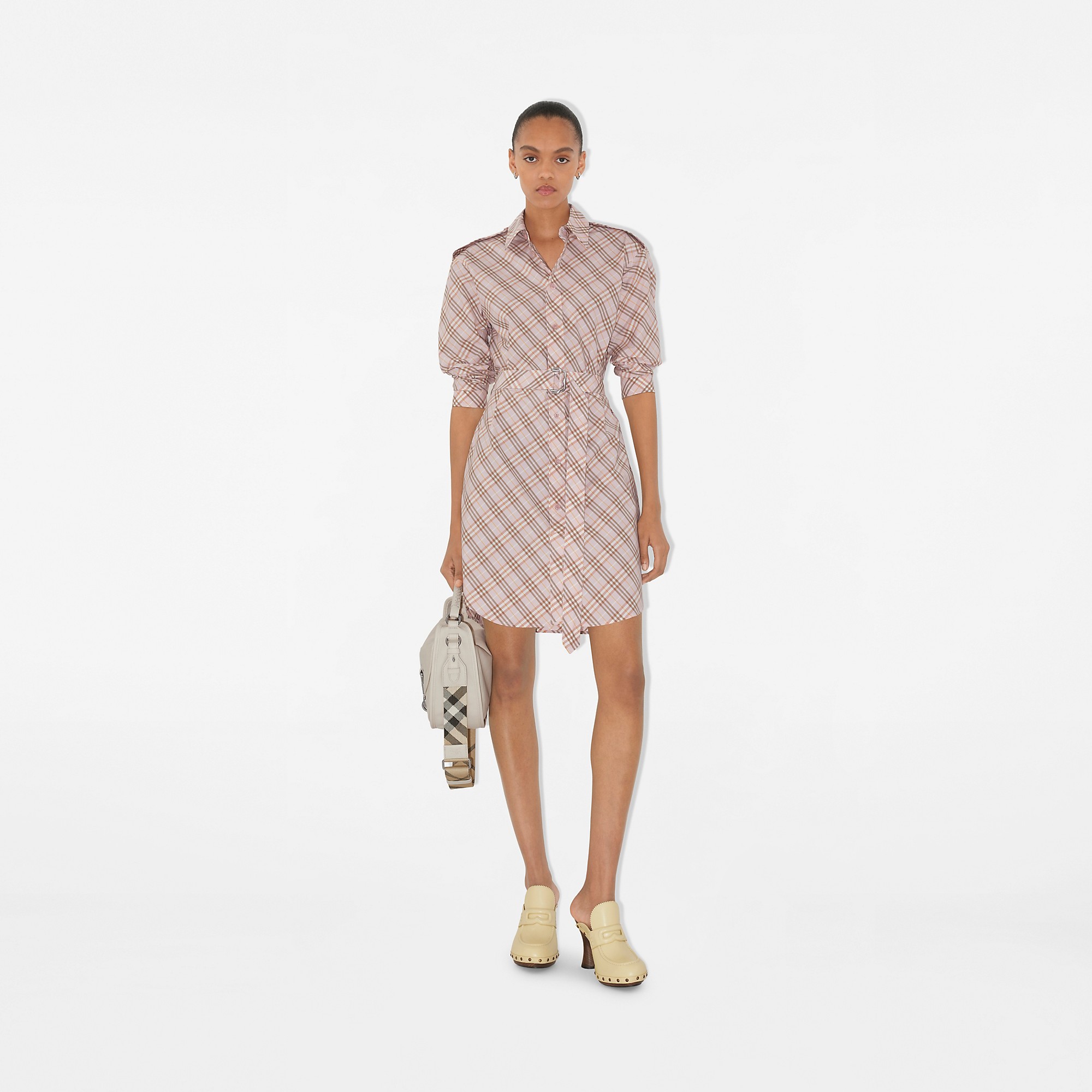 Burberry pink Clothing Burberry Check Cotton Shirt Dress in Floss pink Women Nylon #394434 View 2 | Nigo Office