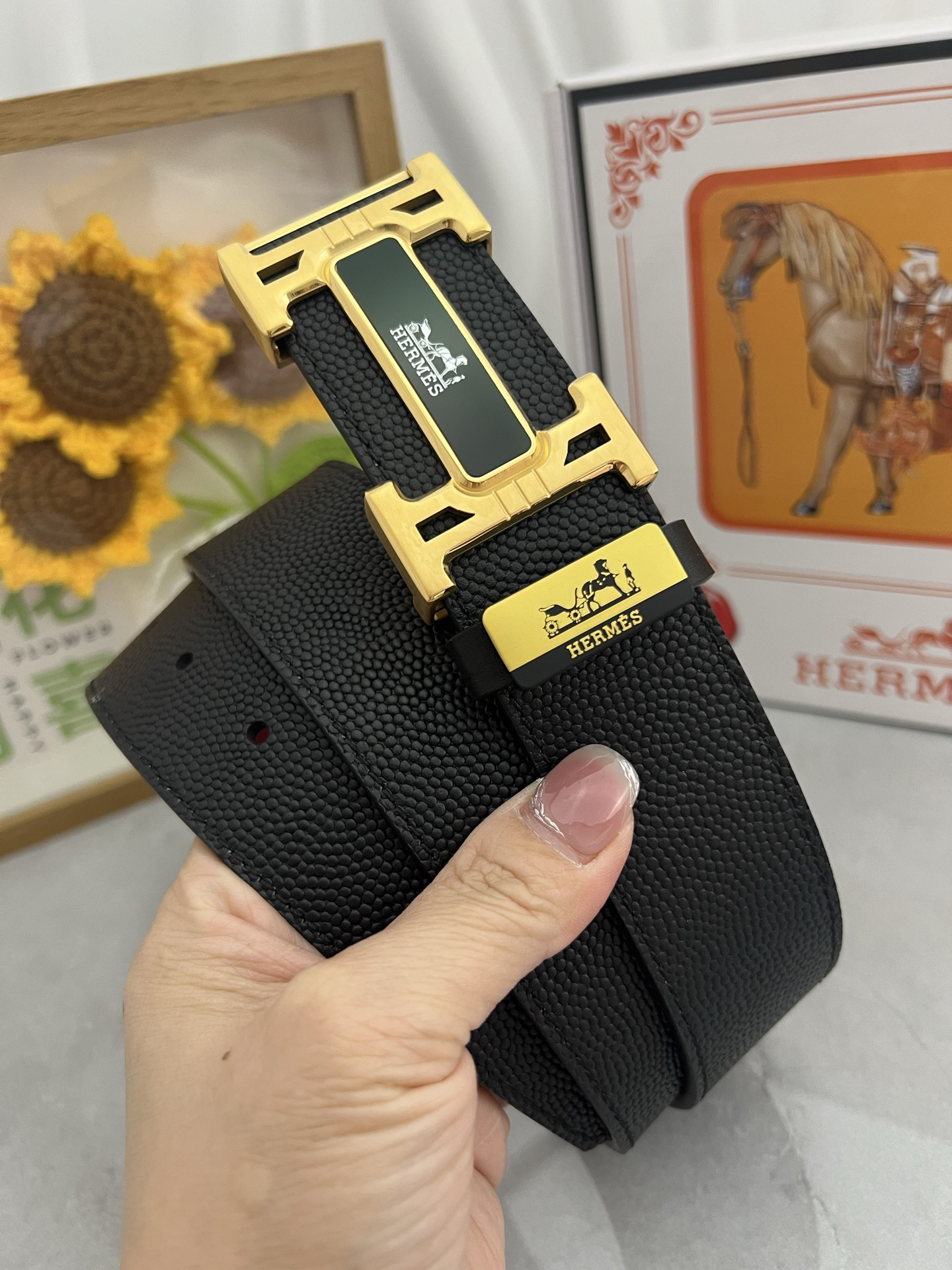 [TOP] HERMES Men's  Belt 3.8cm - Black - 711 Luxury