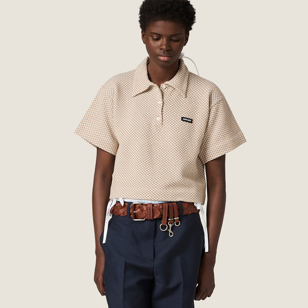 MiuMiu White Camel Brown Cotton Polo Shirt #386350